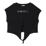 Pinko T-Shirt Girocollo Tinta Unita con Logo per Bambina KFTS004X NERO PINKO 