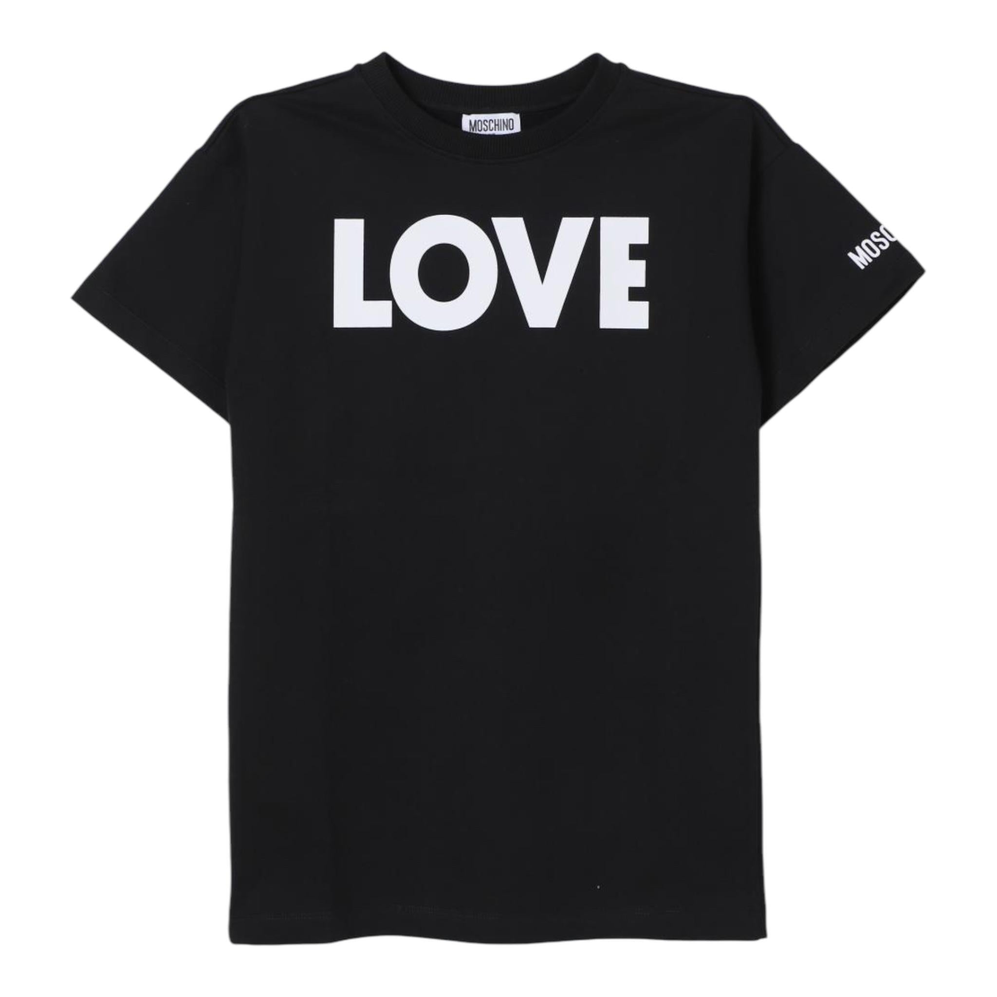 MOSCHINO t-shirt girocollo tinta unita con stampa Nero per Bambina HDM06HXX NERO MOSCHINO 