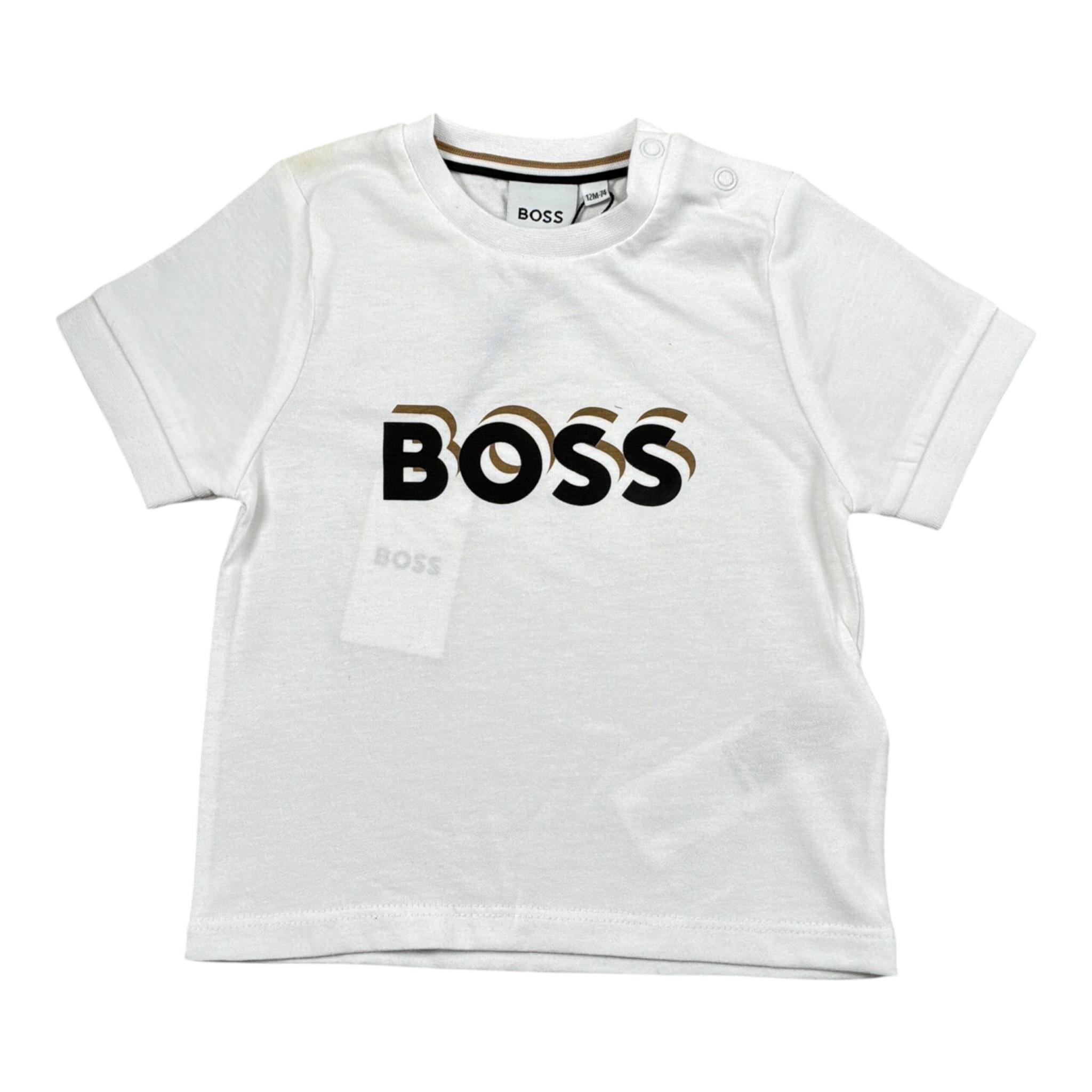 Boss T-Shirt Girocollo tinta unita con Stampa Bianco per Neonato J50624 BIANCO BOSS 