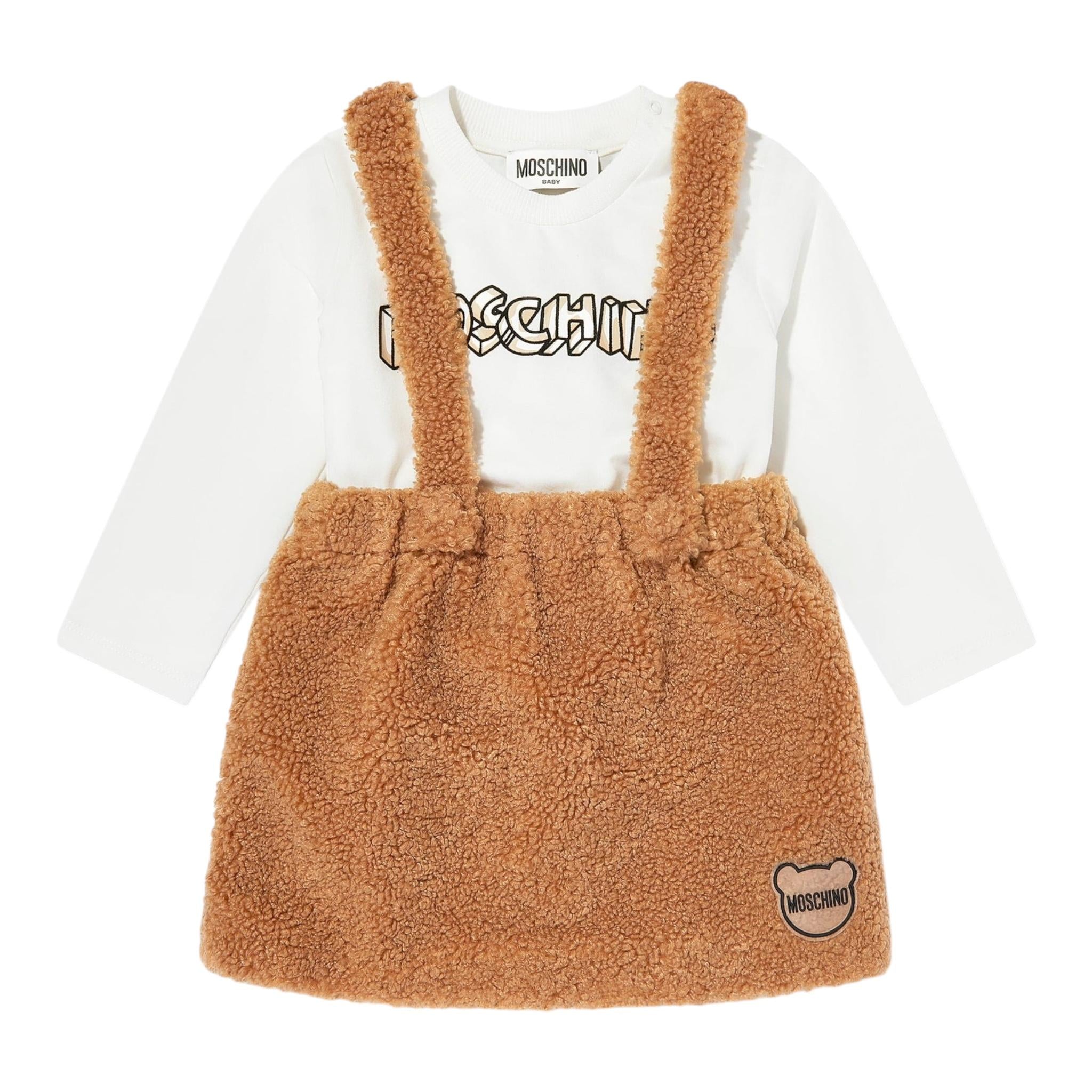 MOSCHINO completo 2 pezzi shirt-salopette Bianco/marrone per Neonata MDK02WXX BIANCO/MARRONE MOSCHINO 