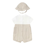 Mayoral Set Pagliaccetto Bicolore con Fantasia A Righe-Cappello per Neonato 1602X BIANCO/BEIGE MAYORAL 