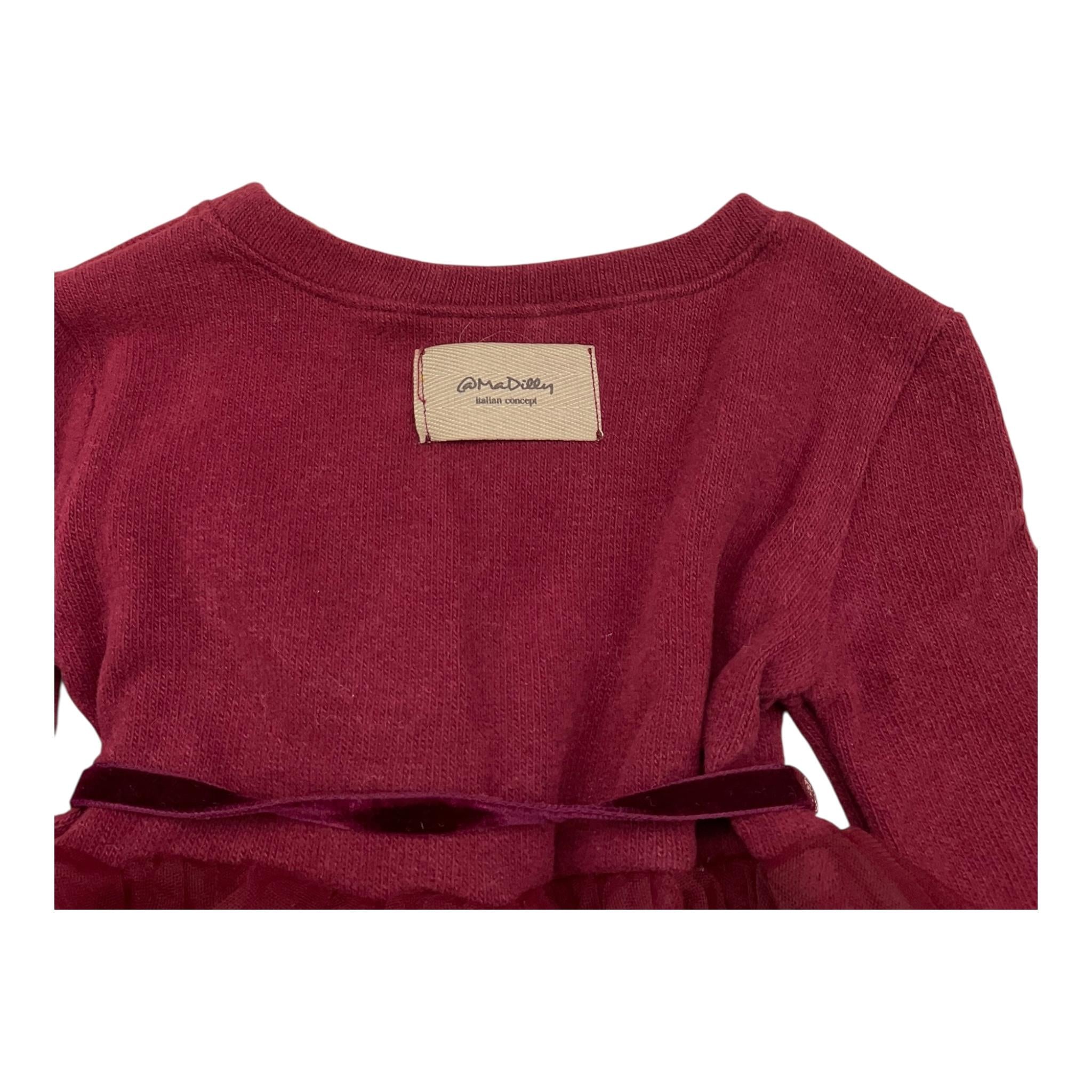 @MADILLY abito tinta unita manica lunga con tulle Bordeaux per Neonata 01908N BORDEAUX @MADILLY 