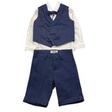 Damper Dan 4-teiliges Set Weste-Shirt-Hose-Fliege Blau für Neugeborene