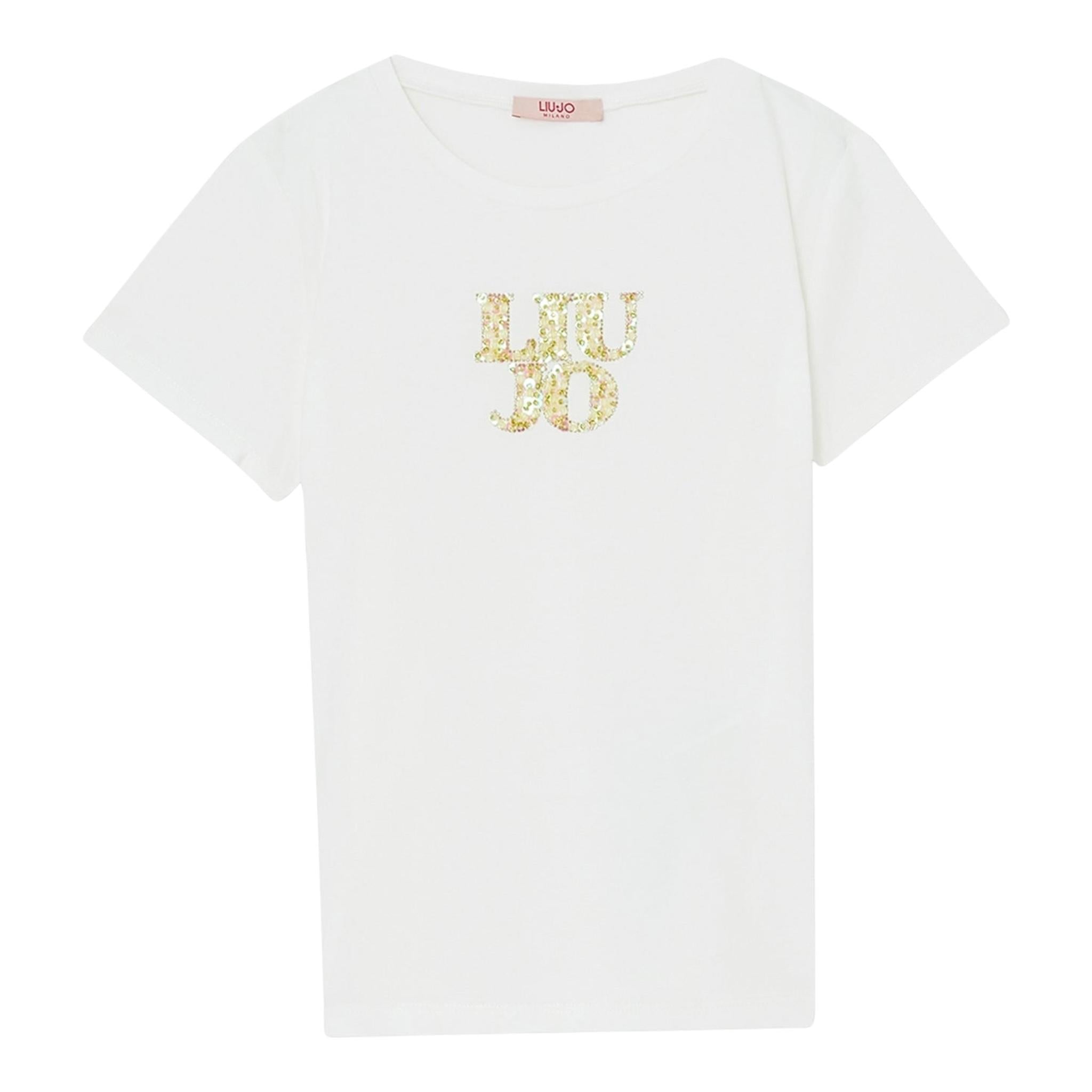 Liu Jo T-Shirt Girocollo Tinta Unita con Paillettes per Bambina GA5018XXXX PANNA LIU JO 