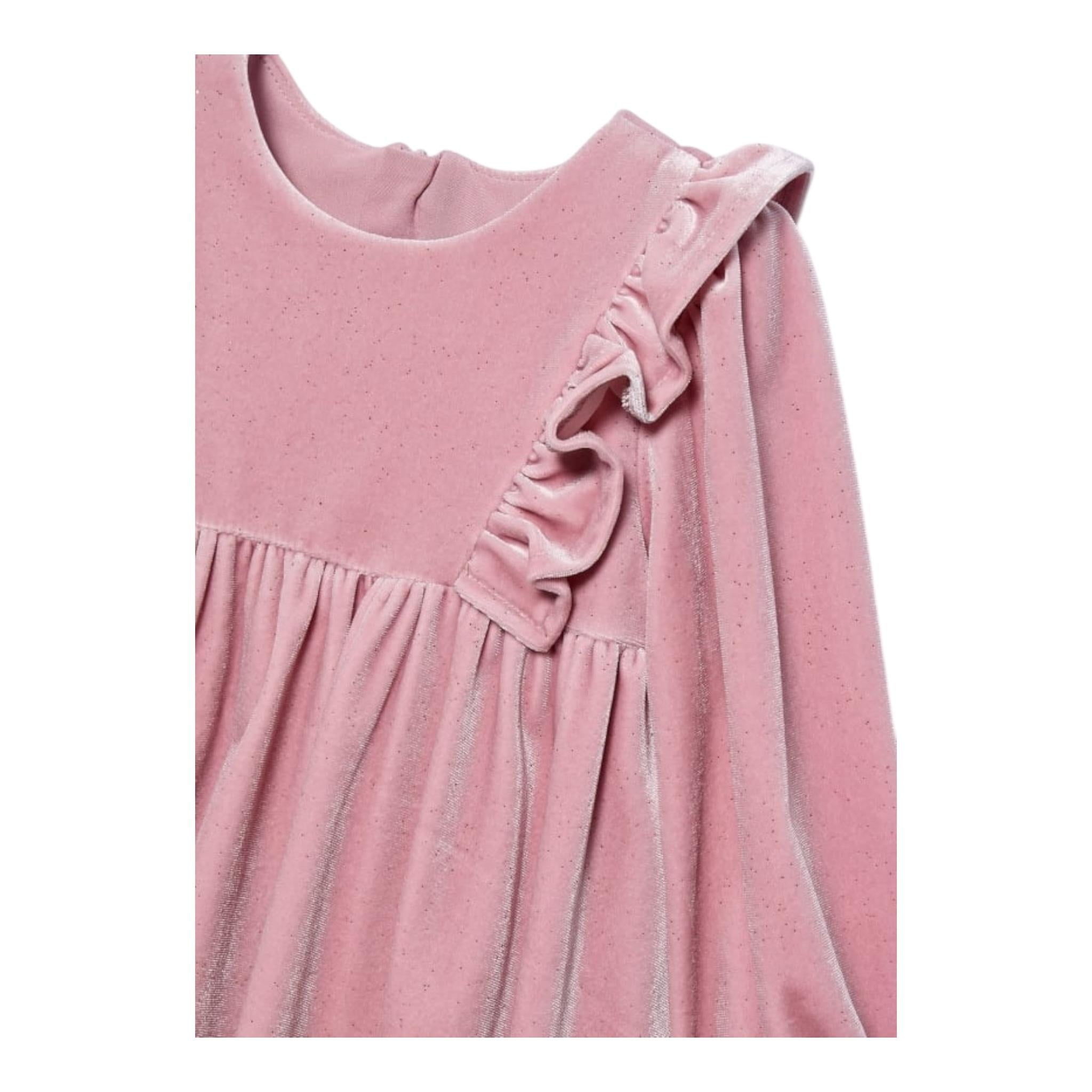 ABEL & LULA abito tinta unita in velluto con balze Rosa per Neonata 5504 ROSA ABEL & LULA 