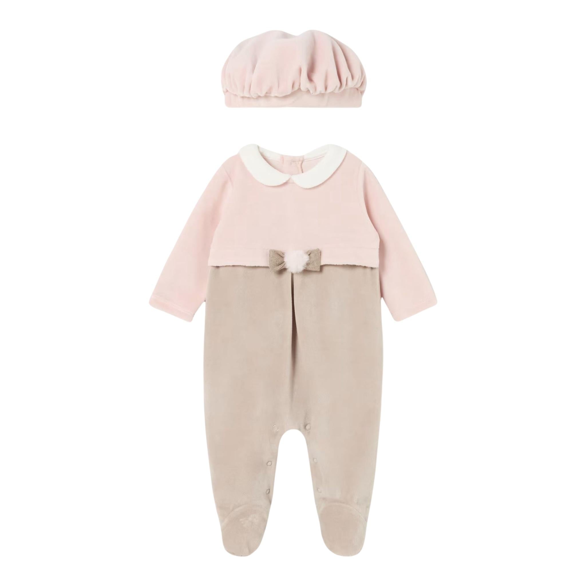 MAYORAL set tutina manica lunga tinta unita in ciniglia con cappello Rosa per Neonata 27822 ROSA MAYORAL 