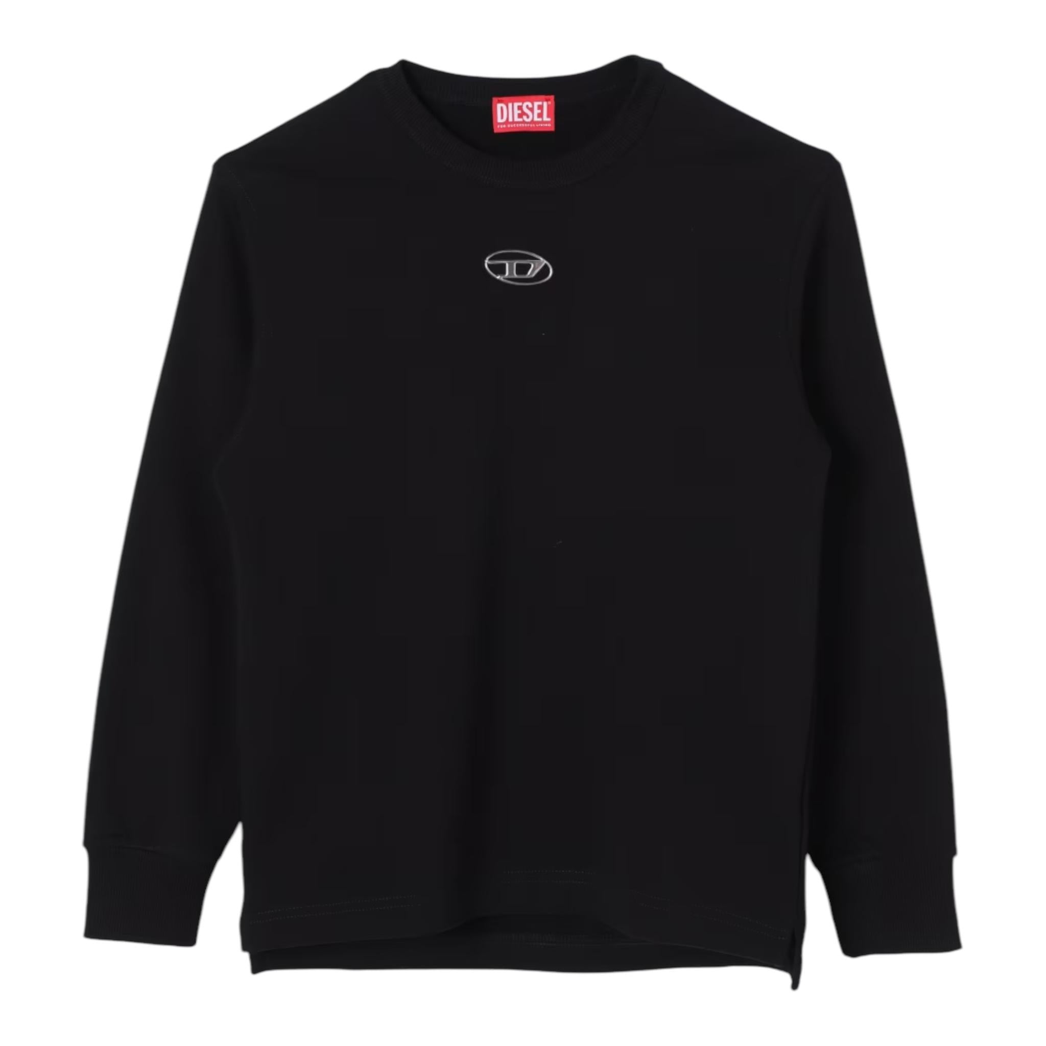 DIESEL felpa chiusa girocollo tinta unita con logo Nero per Bambino J02024 NERO DIESEL 