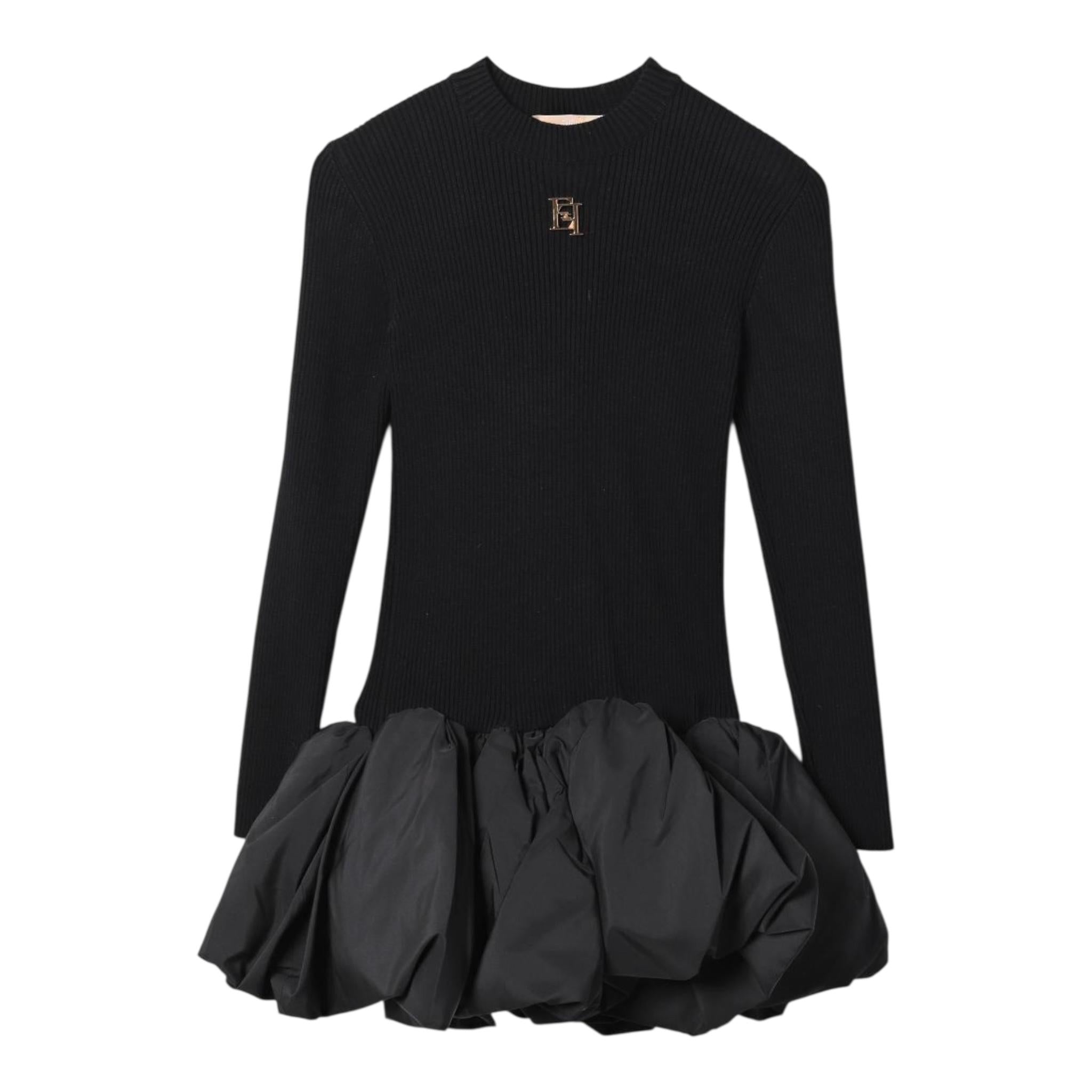 ELISABETTA FRANCHI abito tinta unita mezzo collo con logo Nero per Bambina EFAB544X NERO ELISABETTA FRANCHI 