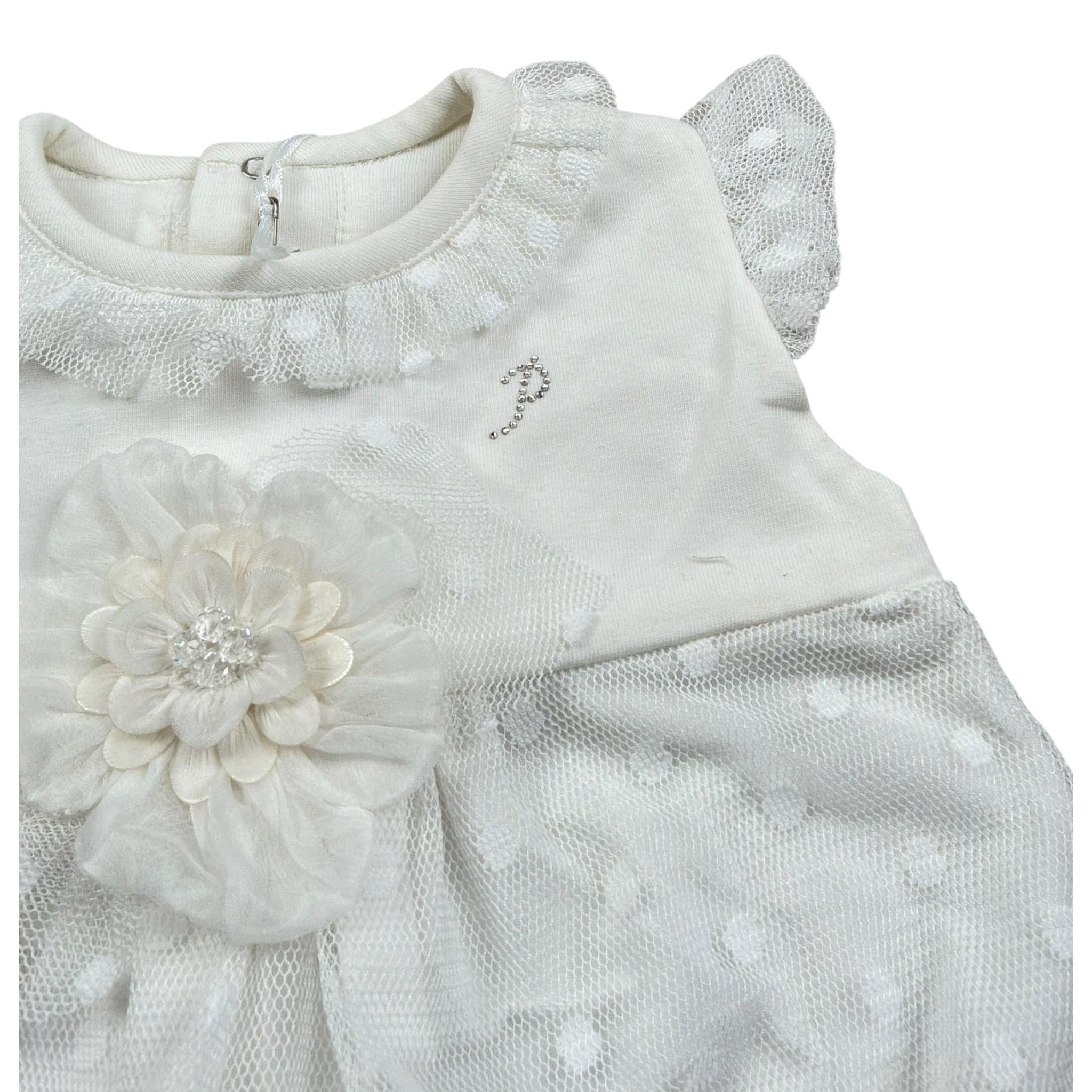 Petit Pagliaccetto Giromanica tinta unita con Tull Bianco per Neonata S7214562 BIANCO PETIT 