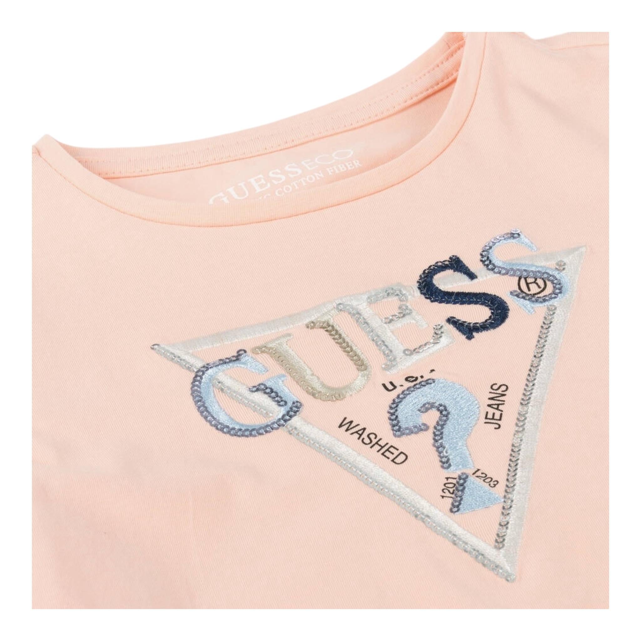 Guess T-Shirt Tinta Unita Girocollo con Stampa per Neonata K5RI16K6YW4NX ROSA GUESS 