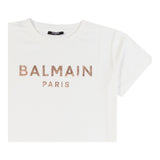 Balmain T-Shirt Rundhalsausschnitt Einfarbig Mit Kontrast-Print Creme Für Mädchen