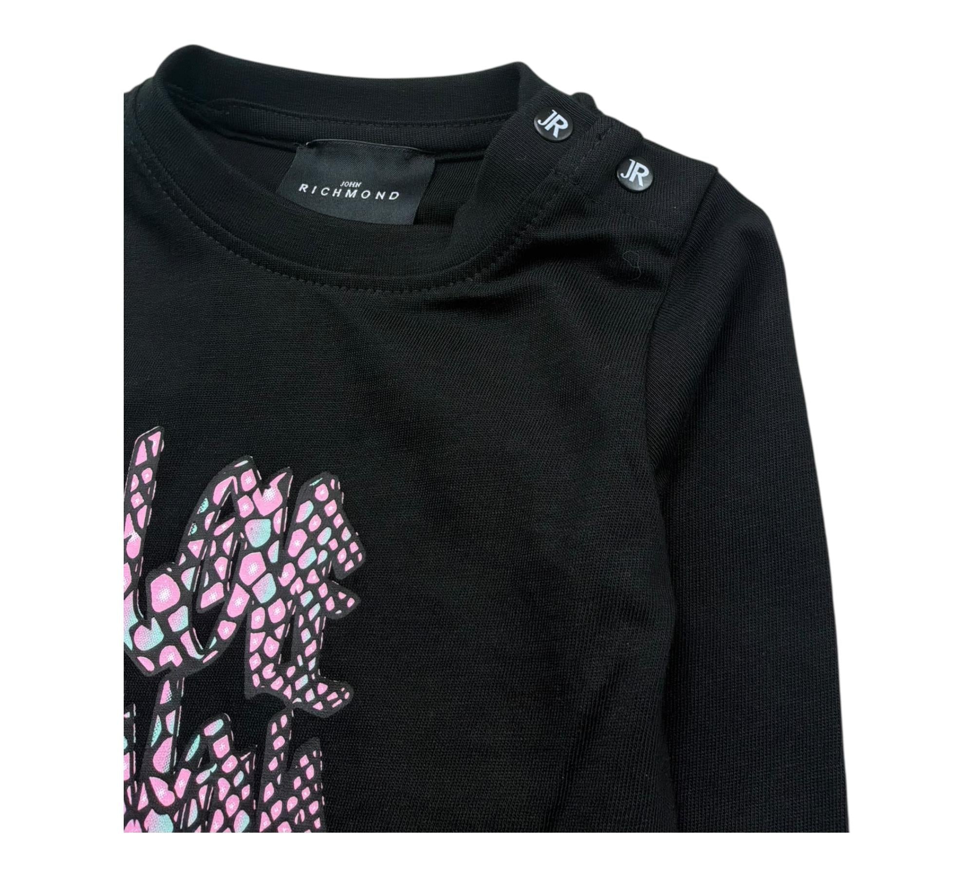 John Richmond Shirt Girocollo Tinta Unita con Logo per Neonata RIP26048TS NERO JOHN RICHMOND 