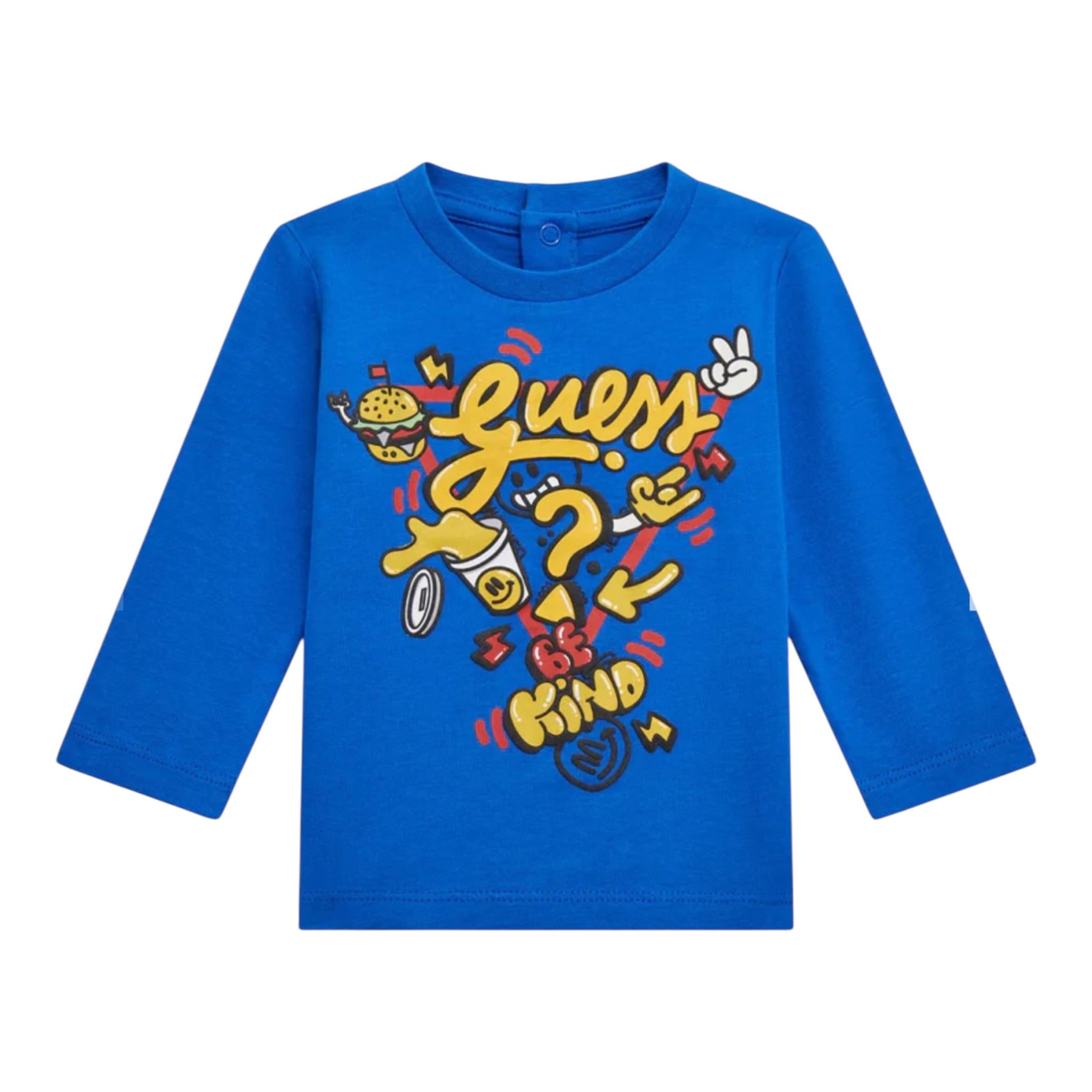GUESS shirt girocollo tinta unita con stampa Cobalto per Neonato I4YI02K8HM4XX COBALTO GUESS 