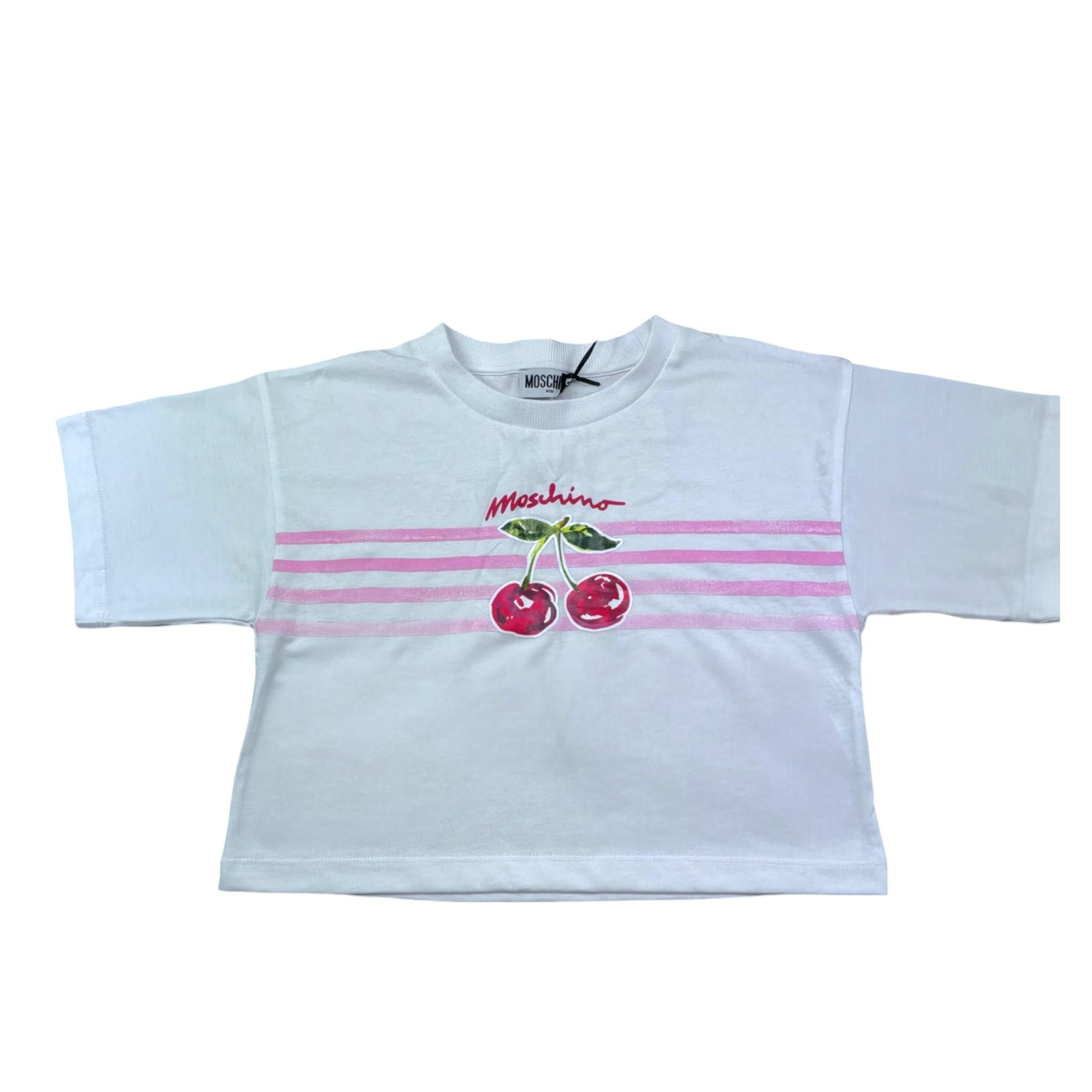 Moschino T-Shirt Modello Crop Tinta Unita con Stampa per Bambina HDM06Y BIANCO MOSCHINO 