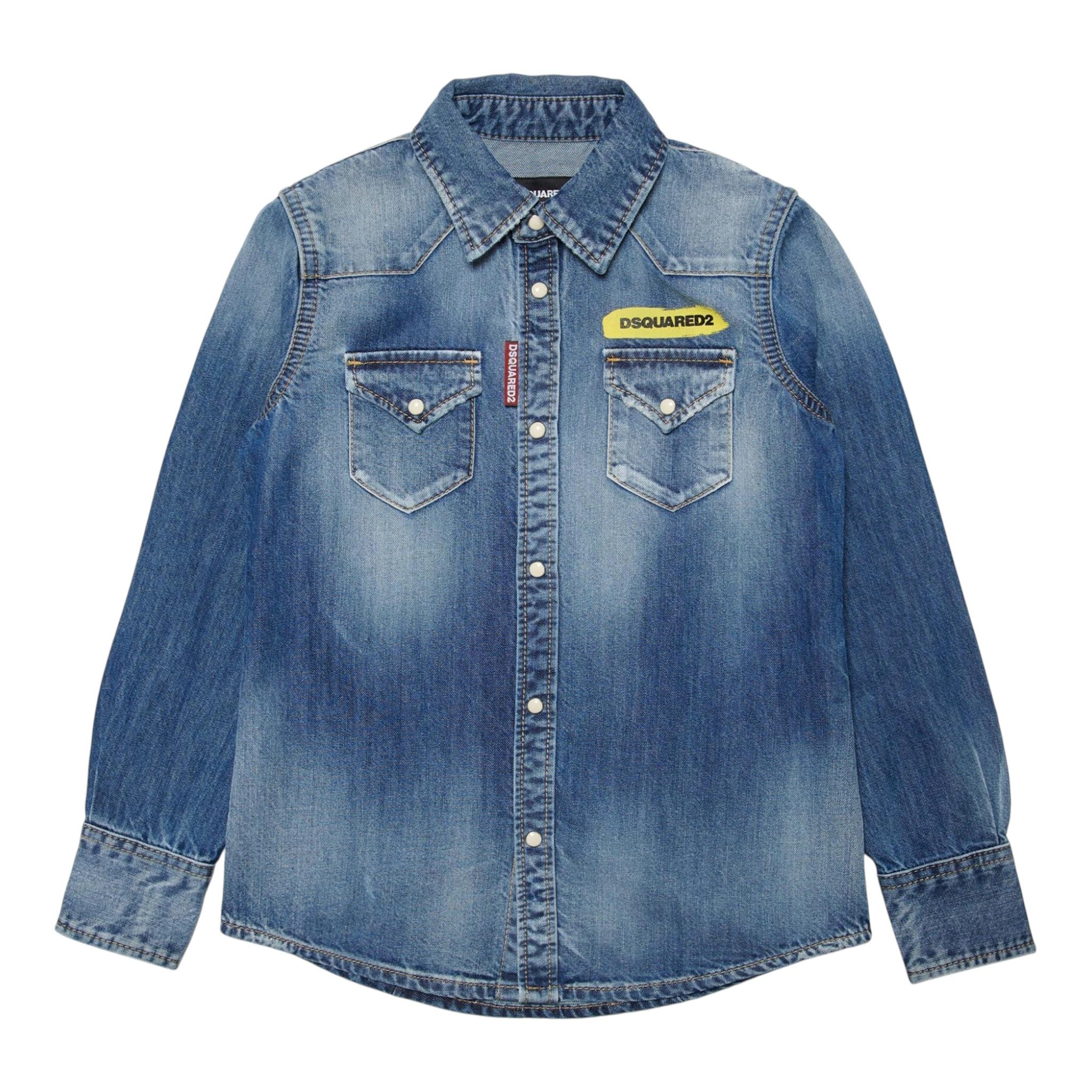Dsquared2 Camicia Manica Lunga In Denim Tinta Unita per Bambino DQ02DGX BLU DSQUARED2 