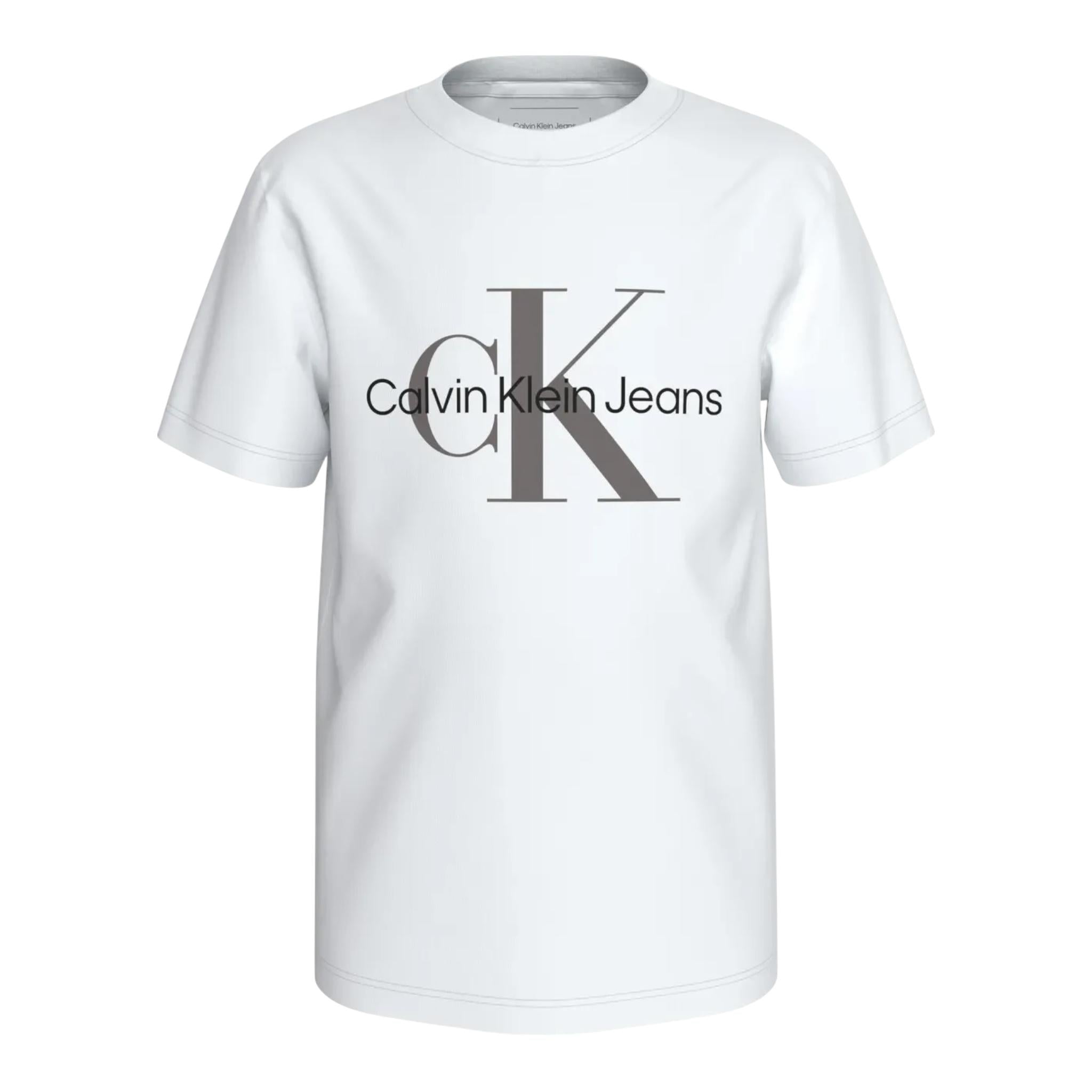 Calvin Klein T-Shirt Girocollo Tinta Unita con Stampa per Bambino IU0IU00676 BIANCO CALVIN KLEIN 