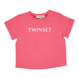 Twinset – Einfarbiges T-Shirt mit Rundhalsausschnitt und rosa Aufdruck für Mädchen