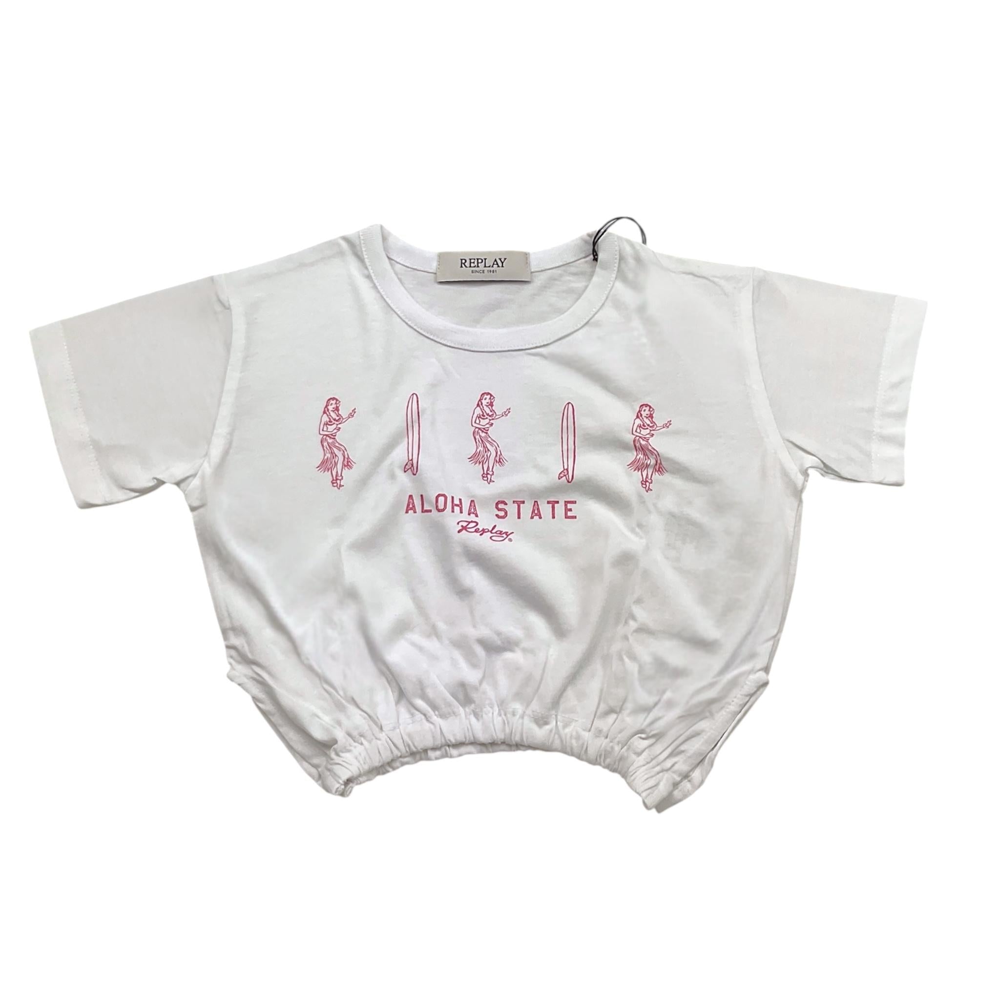 Replay T-Shirt Girocollo Modello Crop con Elastico per Bambina SG7301 BIANCO REPLAY 