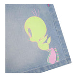 Billieblush Einfarbige Jeansshorts mit Tweety-Vogel-Print in Hellblau für Mädchen