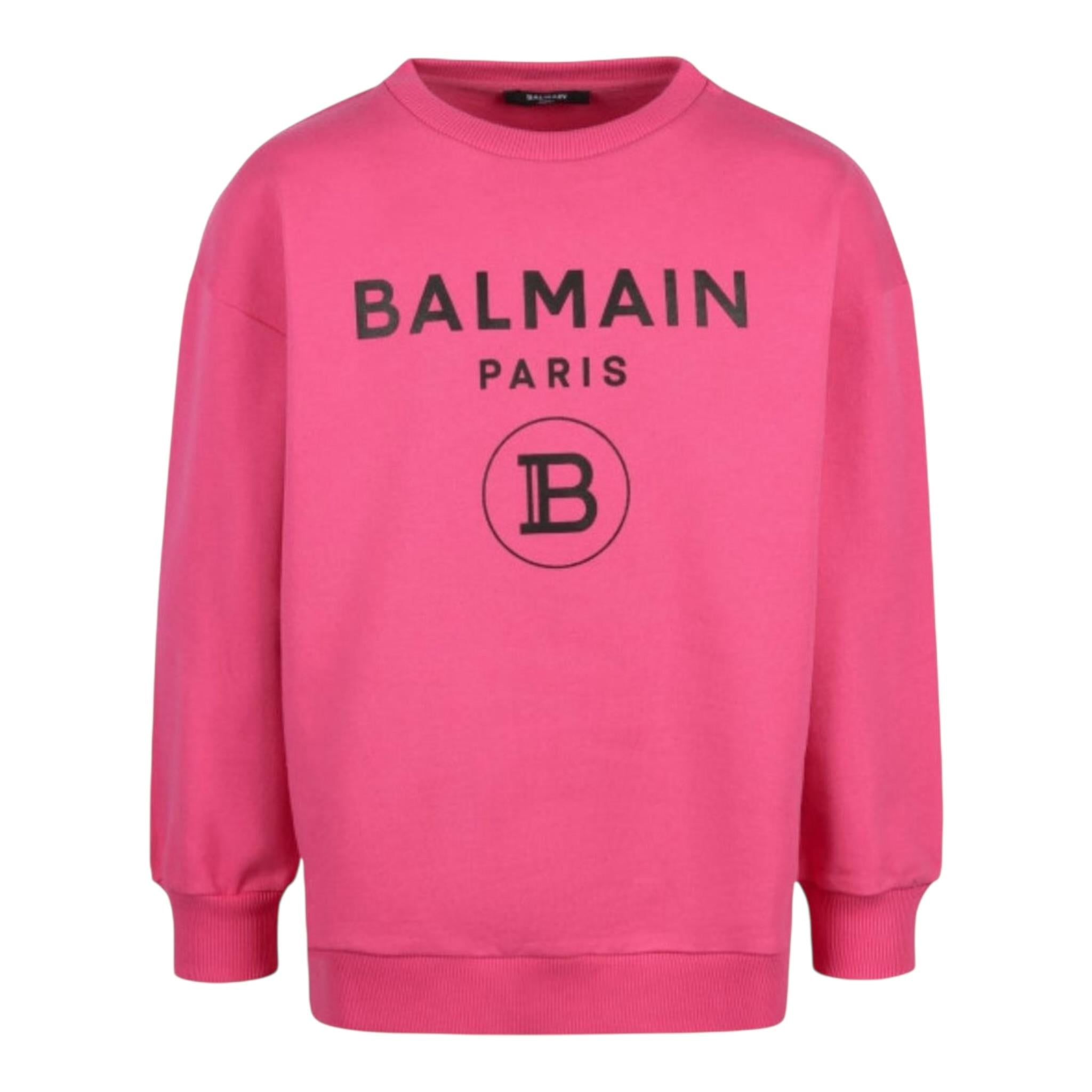 Balmain Felpa Chiusa Girocollo Tinta Unita con Stampa per Bambina 6R4Q80 FUXIA BALMAIN 