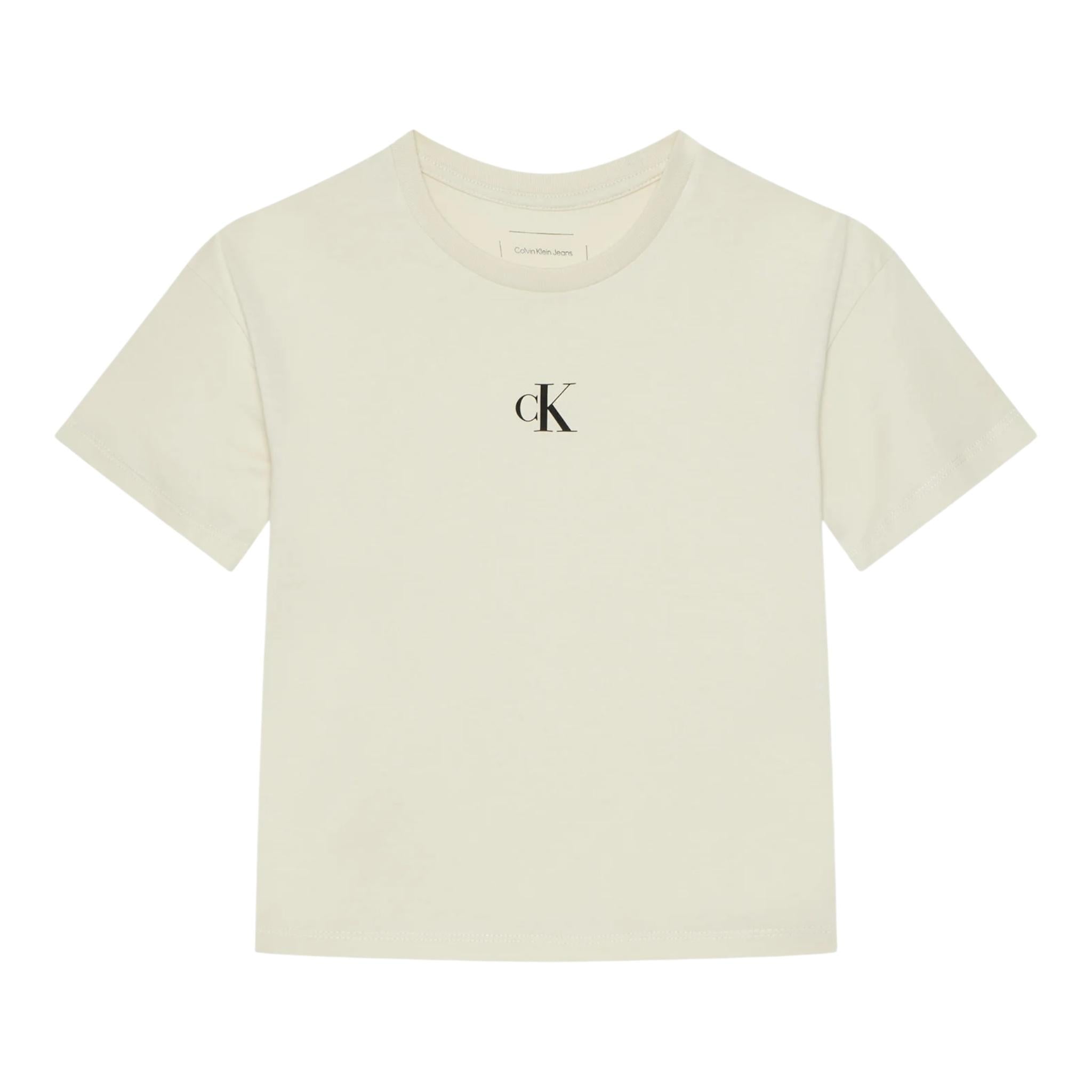 Calvin Klein T-Shirt Girocollo Tinta Unita con Logo per Bambino IG0IG02136 BIANCO CALVIN KLEIN 