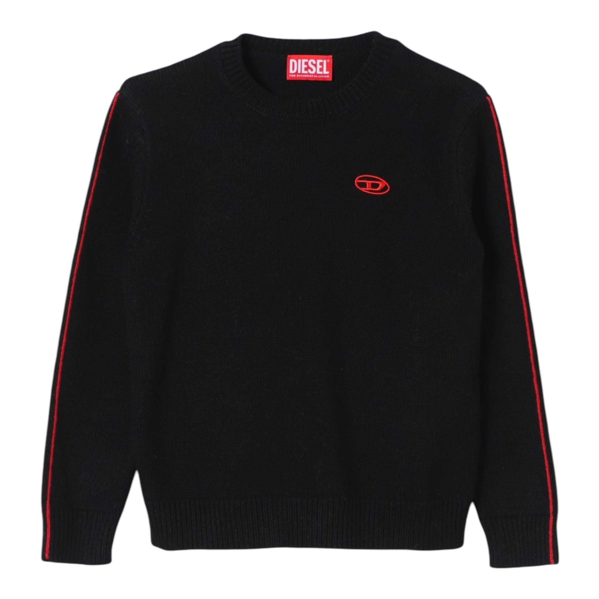 DIESEL maglia tinta unita girocollo con logo Nero per Bambino J02085X NERO DIESEL 