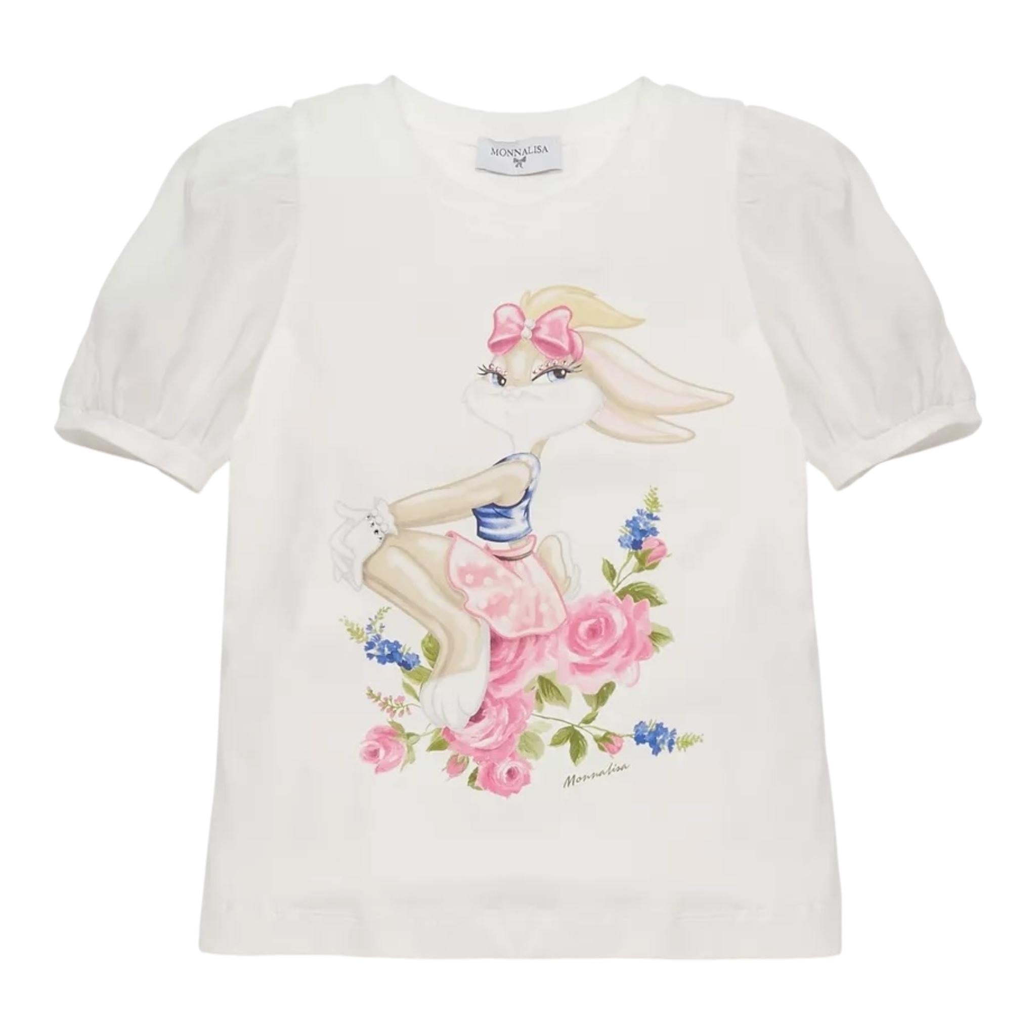 Monnalisa T-Shirt Girocollo Tinta Unita con Stampa per Bambina 113609SL BIANCO MONNALISA 