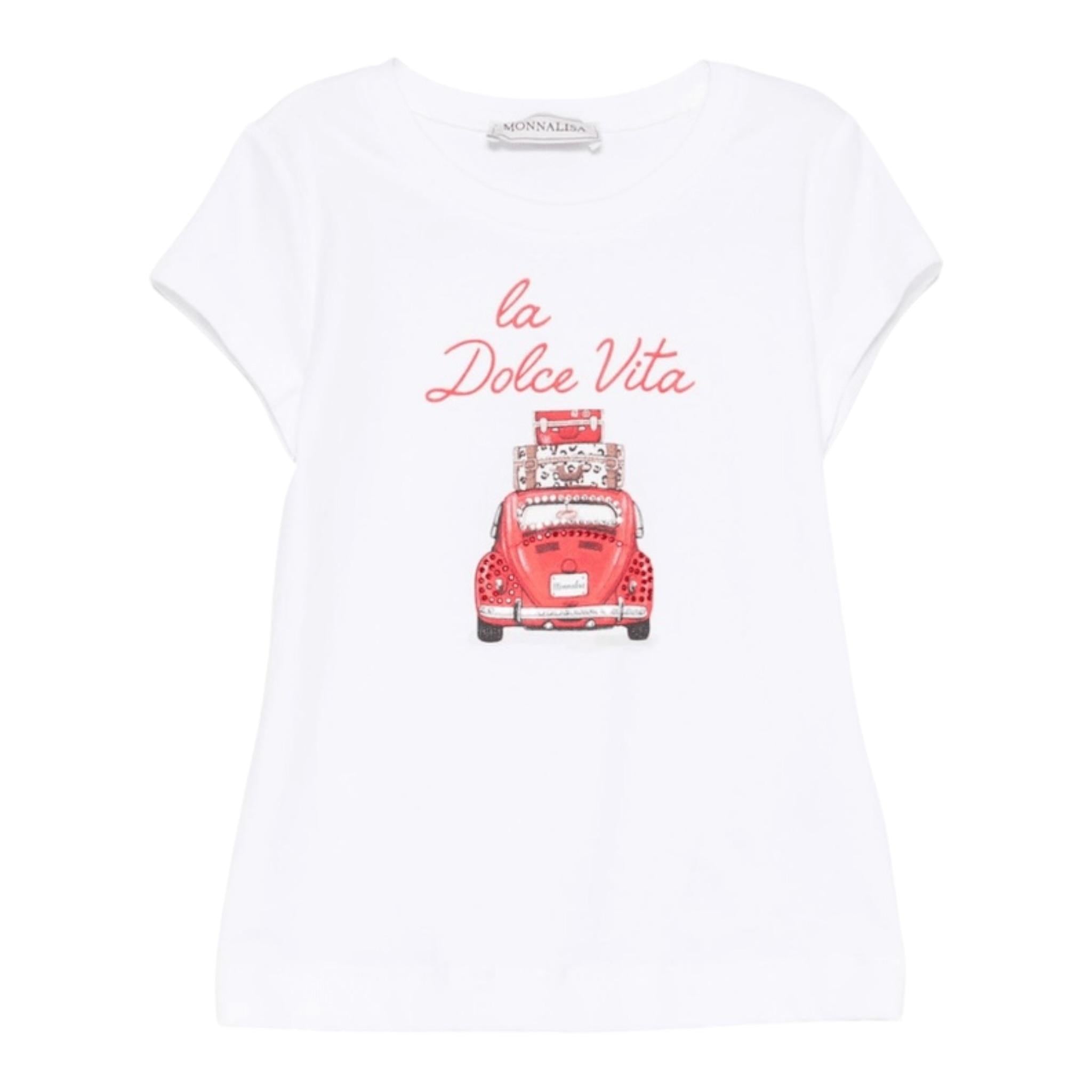 Monnalisa T-Shirt Tinta Unita Girocollo con Stampa per Bambina 11E626 BIANCO MONNALISA 