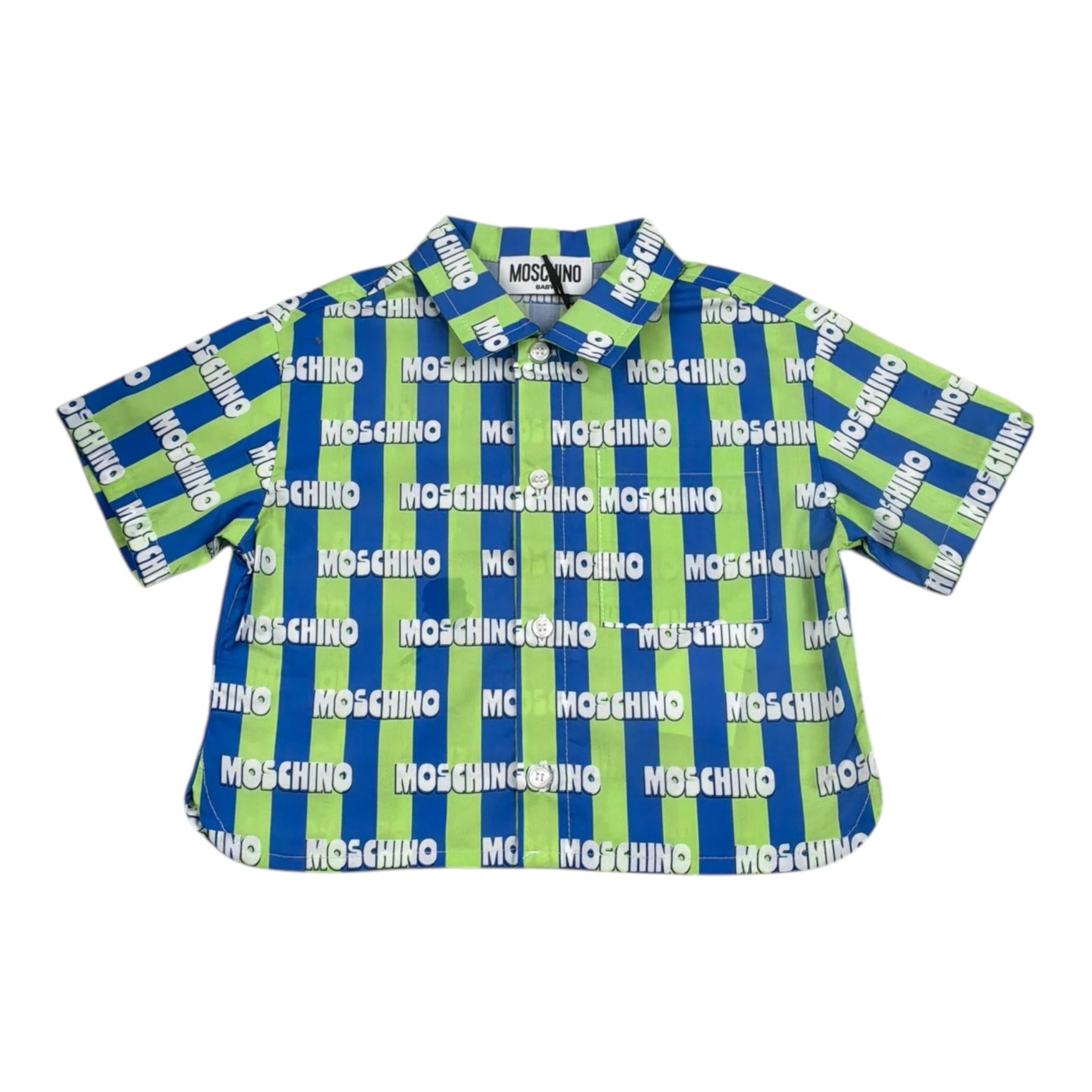 Moschino Camicia Biclore con Fantasia A Righe Mezza Manica per Neonato MUC01M VERDE MOSCHINO 