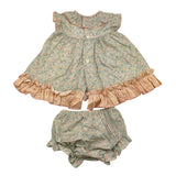 Valentina Bebes Set Einfarbiges Kleid mit Muster-Grüne Culotte für Neugeborene