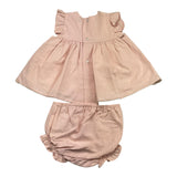 Yoedu Baby Mädchen Einfarbiges Kleid-Rosa Höschen Set