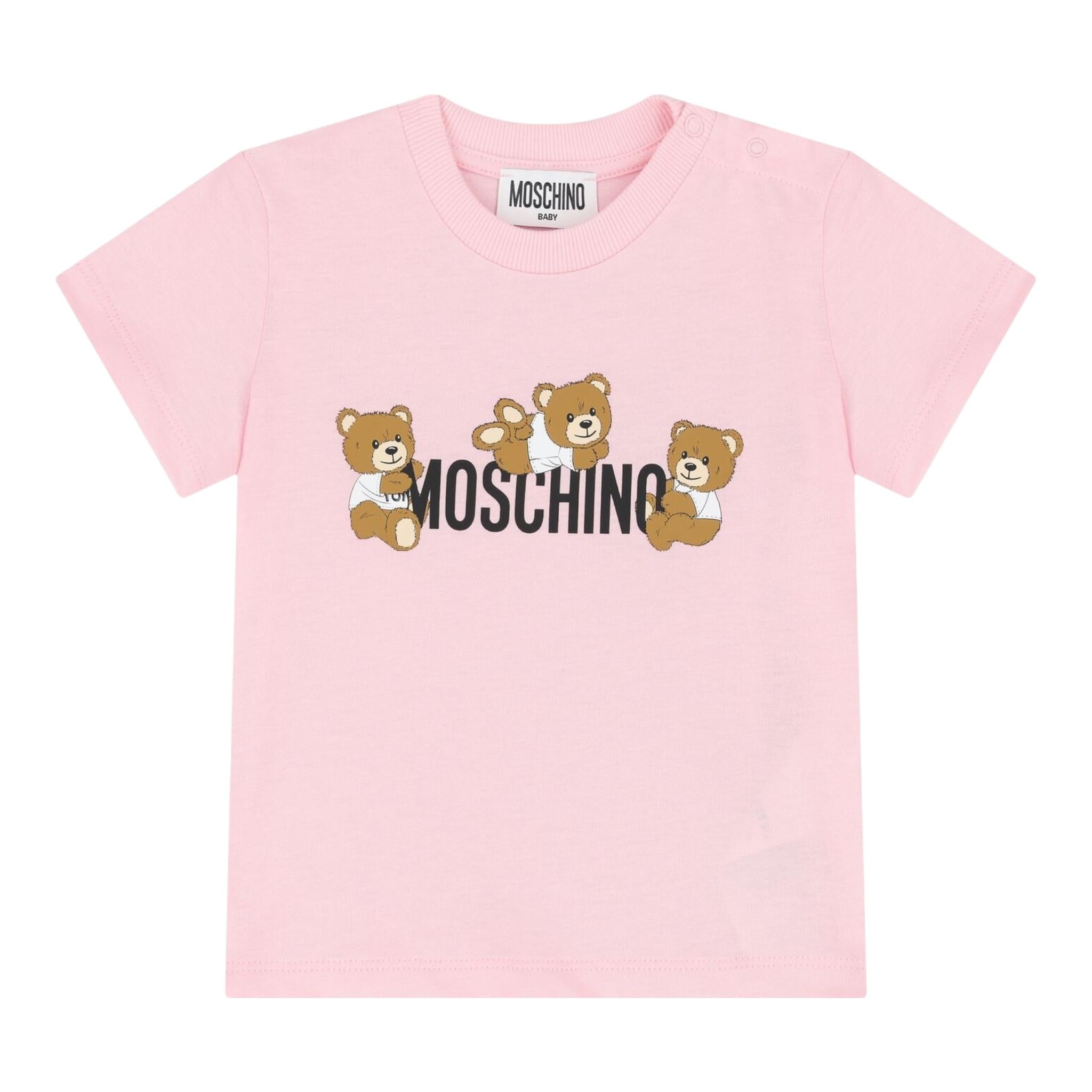 Moschino T-Shirt Girocollo Tinta Unita con Orso per Neonata MUM04AX ROSA MOSCHINO 