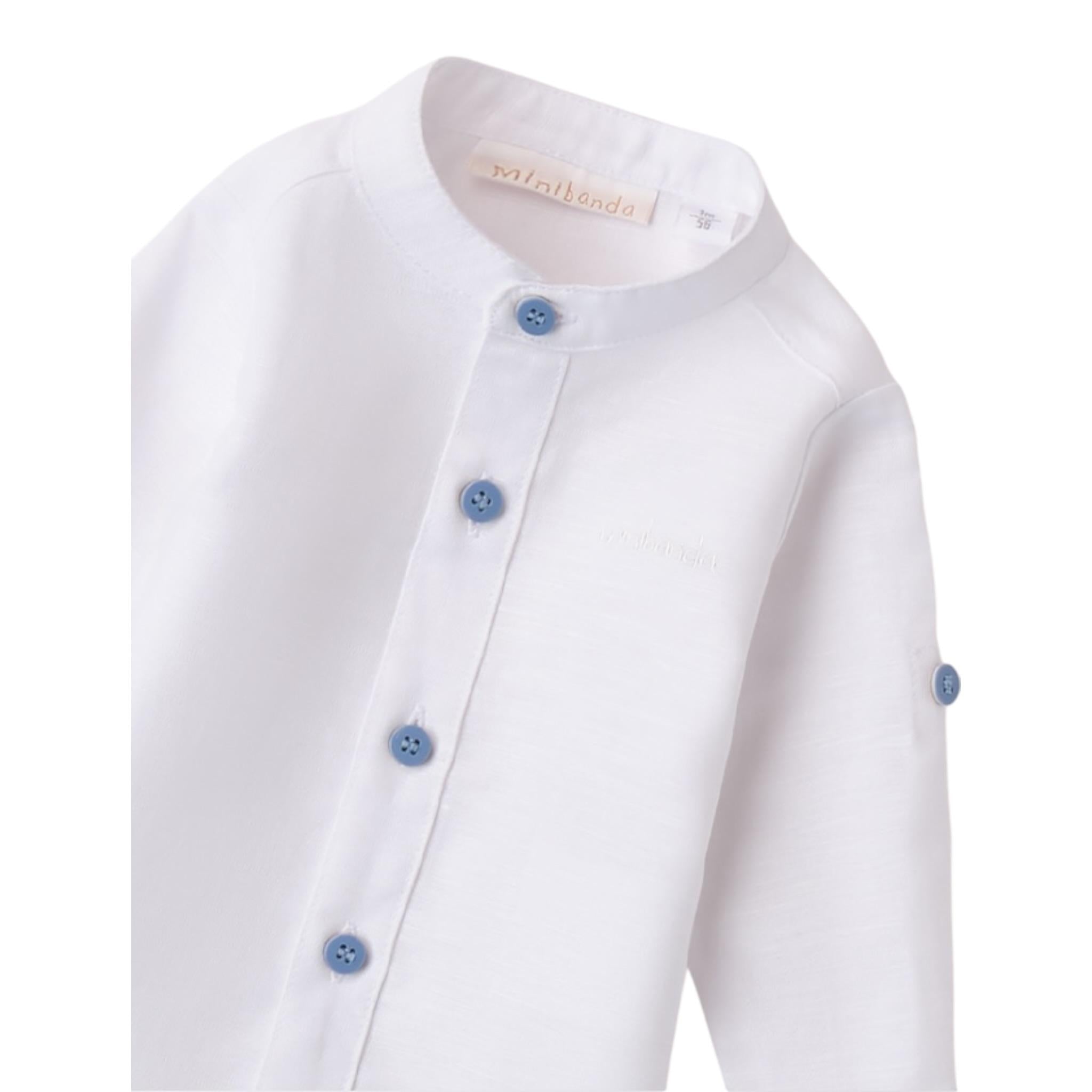 Mini Banda Camicia Manica Lunga tinta unita Collo Coreano Bianco per Neonato 3B603X BIANCO MINI BANDA 