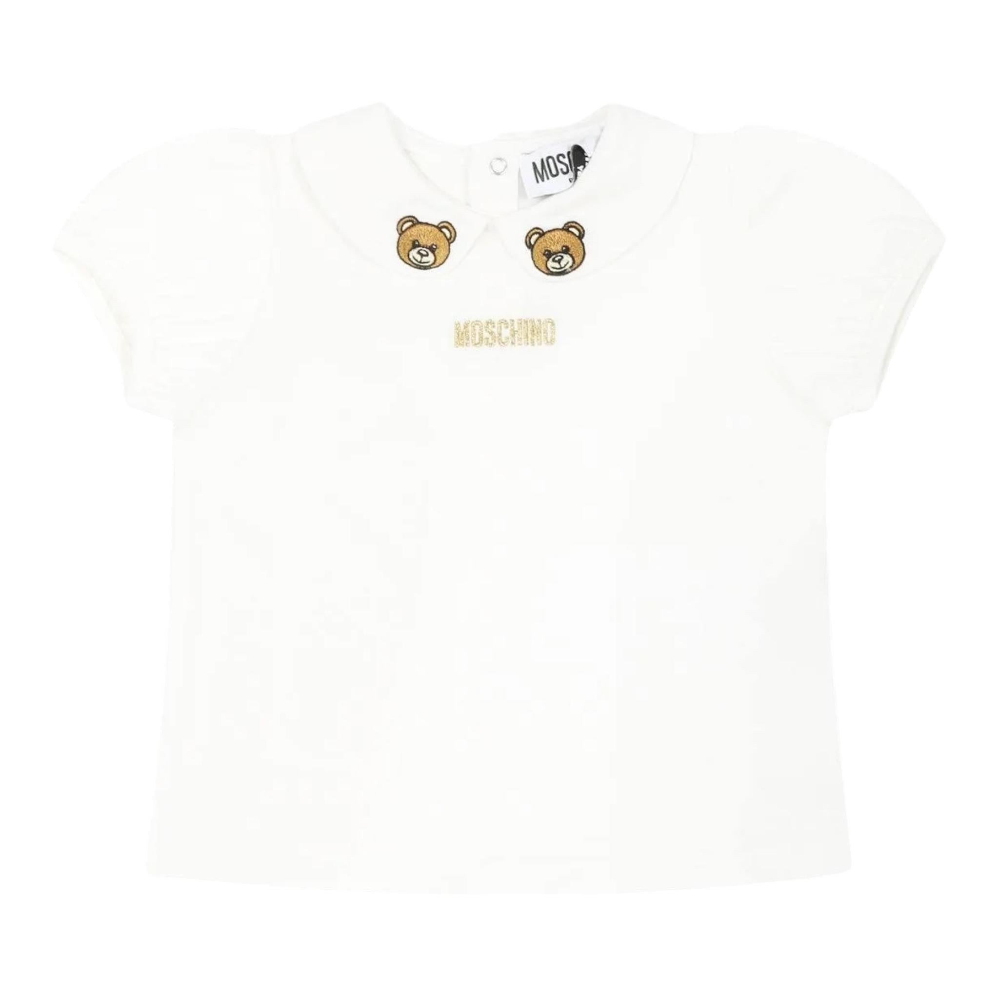 MOSCHINO t-shirt tinta unita con colletto Bianco per Neonata MEM02S BIANCO MOSCHINO 