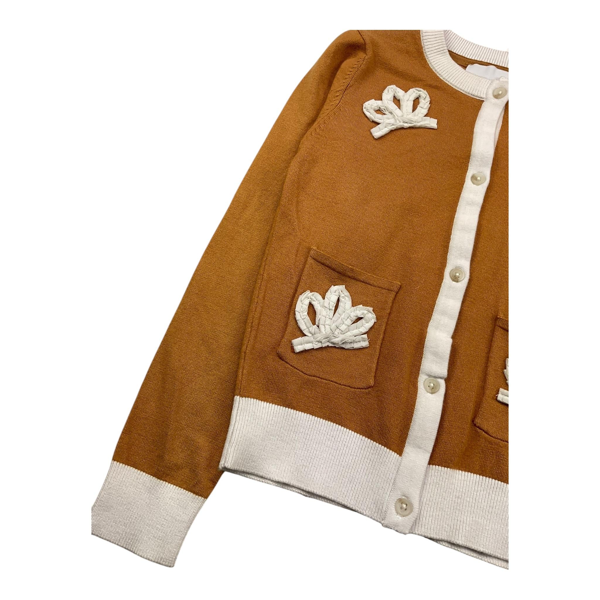 TRUSSARDI cardigan tinta unita con profili in contrasto Cammello per Bambina TGA25106 CAMMELLO TRUSSARDI 