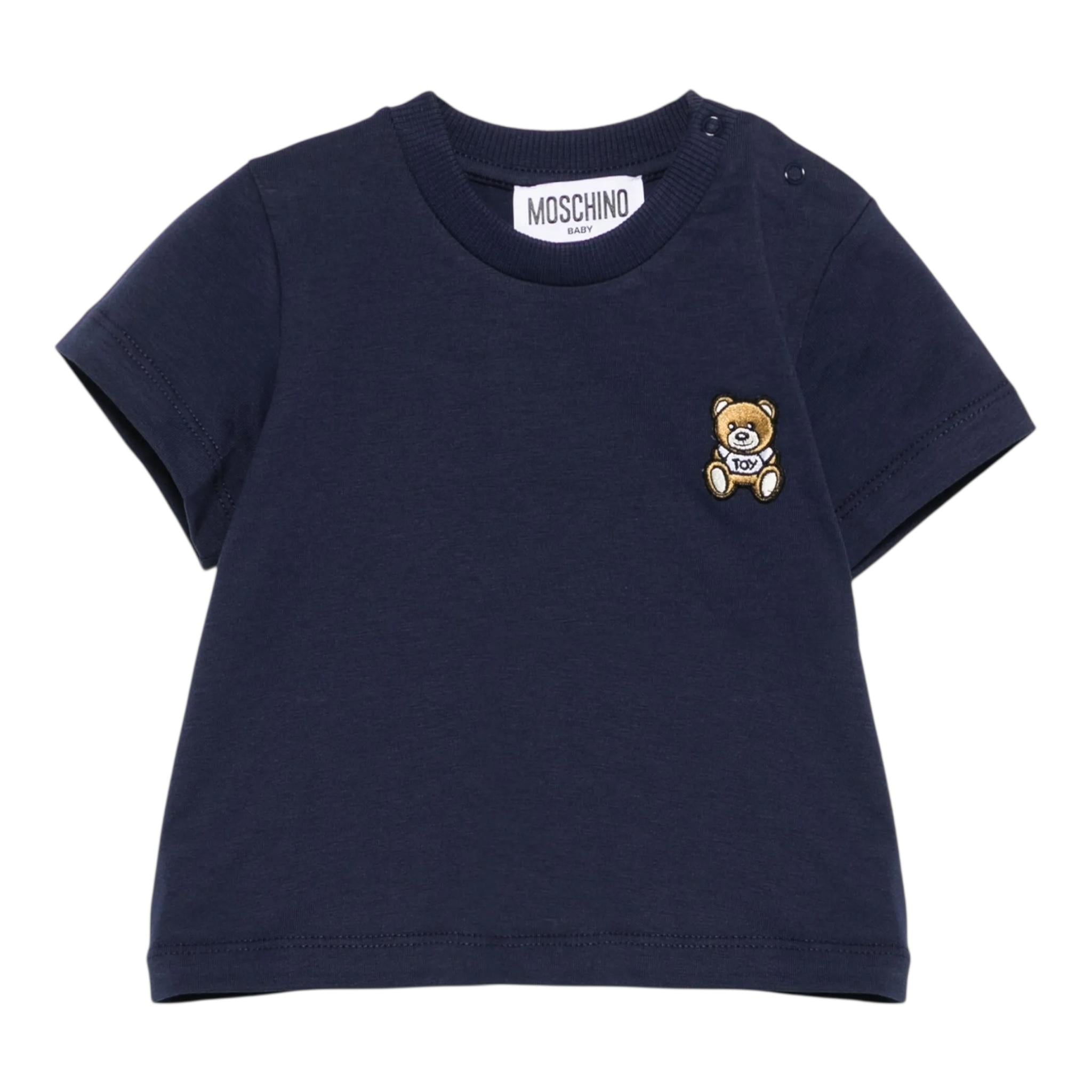 Moschino T-Shirt Girocollo Tinta Unita con Logo per Neonato MUM04E BLU MOSCHINO 