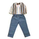Marlu' 5-teiliges Set Hemd-Weste-Fliege-Hose Blau für Neugeborene