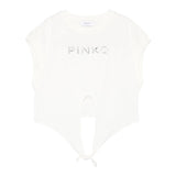 Pinko T-Shirt Girocollo Tinta Unita con Logo per Bambina KFTS004 BIANCO PINKO 