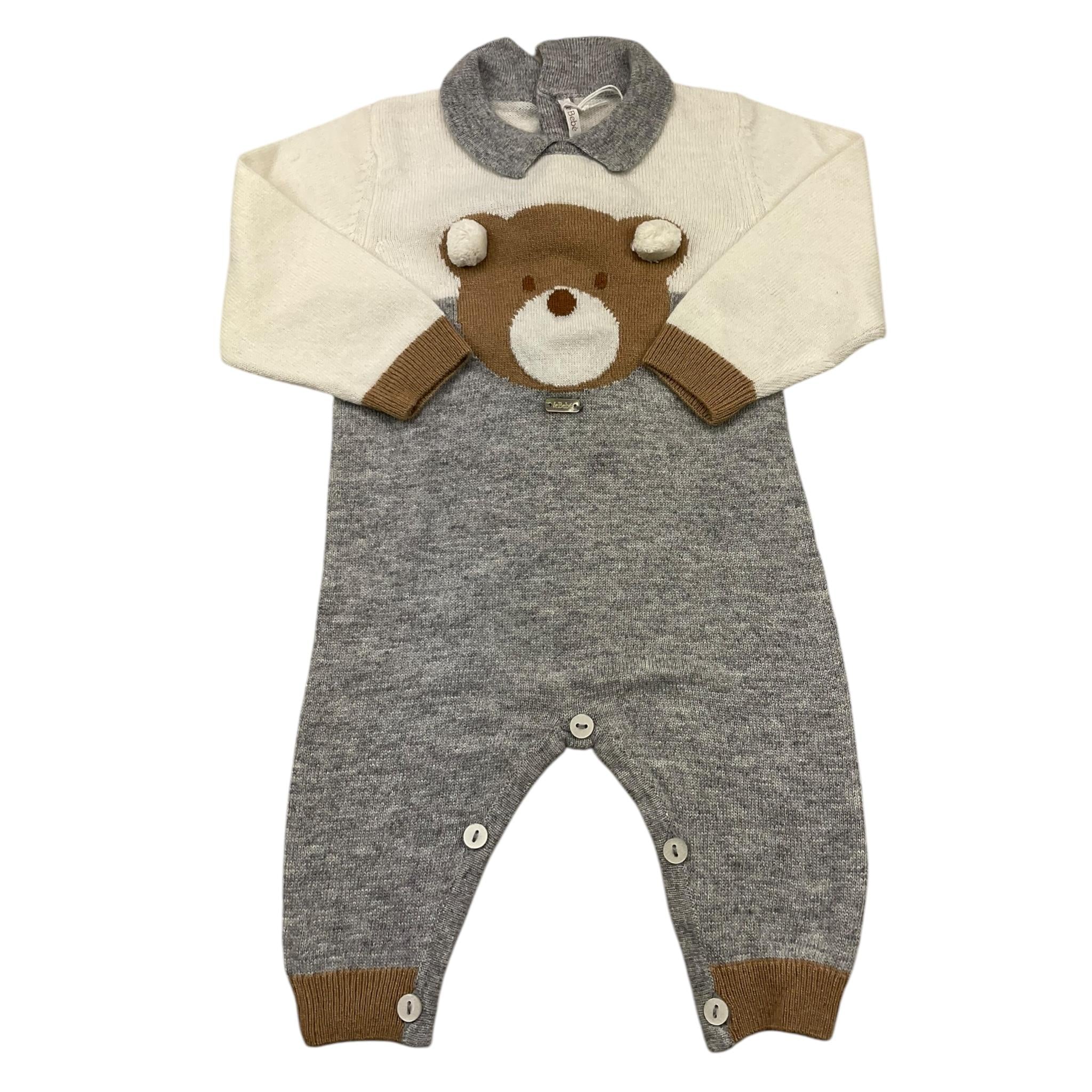 LE BEBE' tutina manica lunga bicolore con orso Panna/grigio per Neonato LBG5424 PANNA/GRIGIO LE BEBE' 