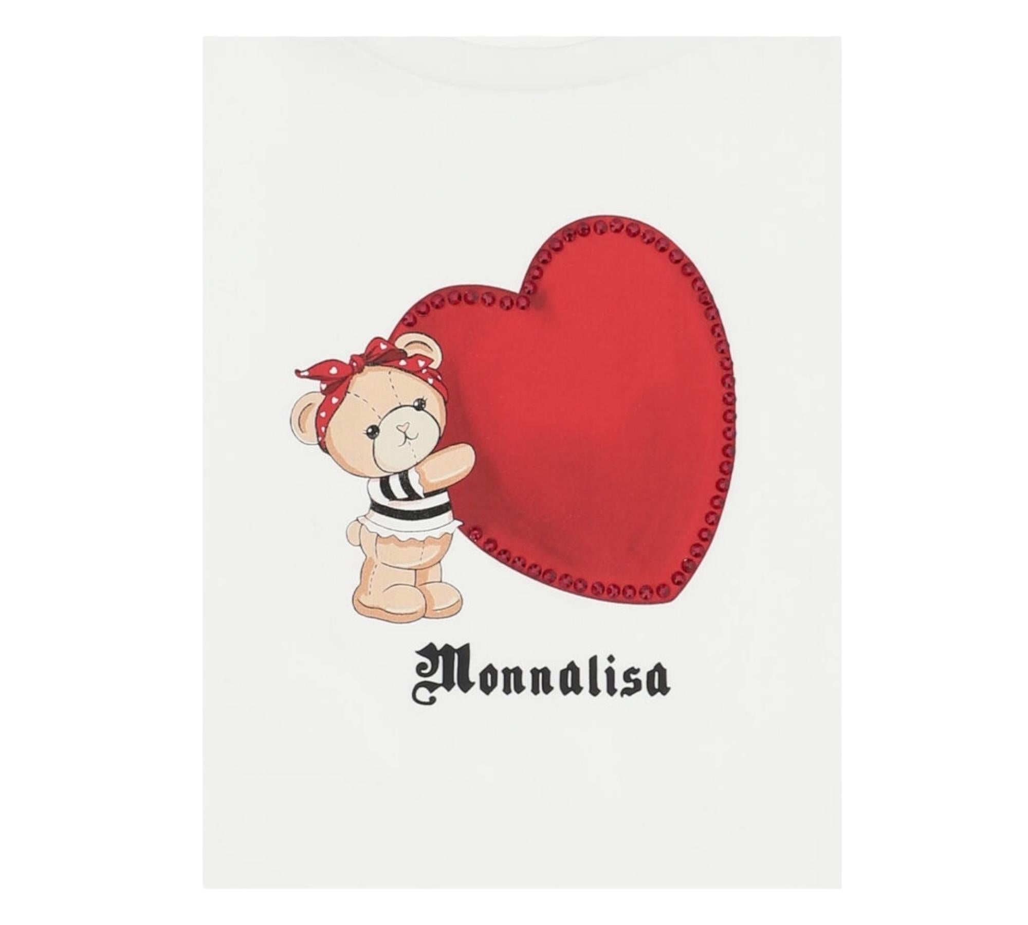 Monnalisa T-Shirt Girocollo Tinta Unita con Stampa Cuore per Bambina 119605 BIANCO MONNALISA 
