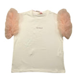Vicolo Einfarbiges Rundhals-T-Shirt mit Tüllärmeln Creme/Rosa für Mädchen