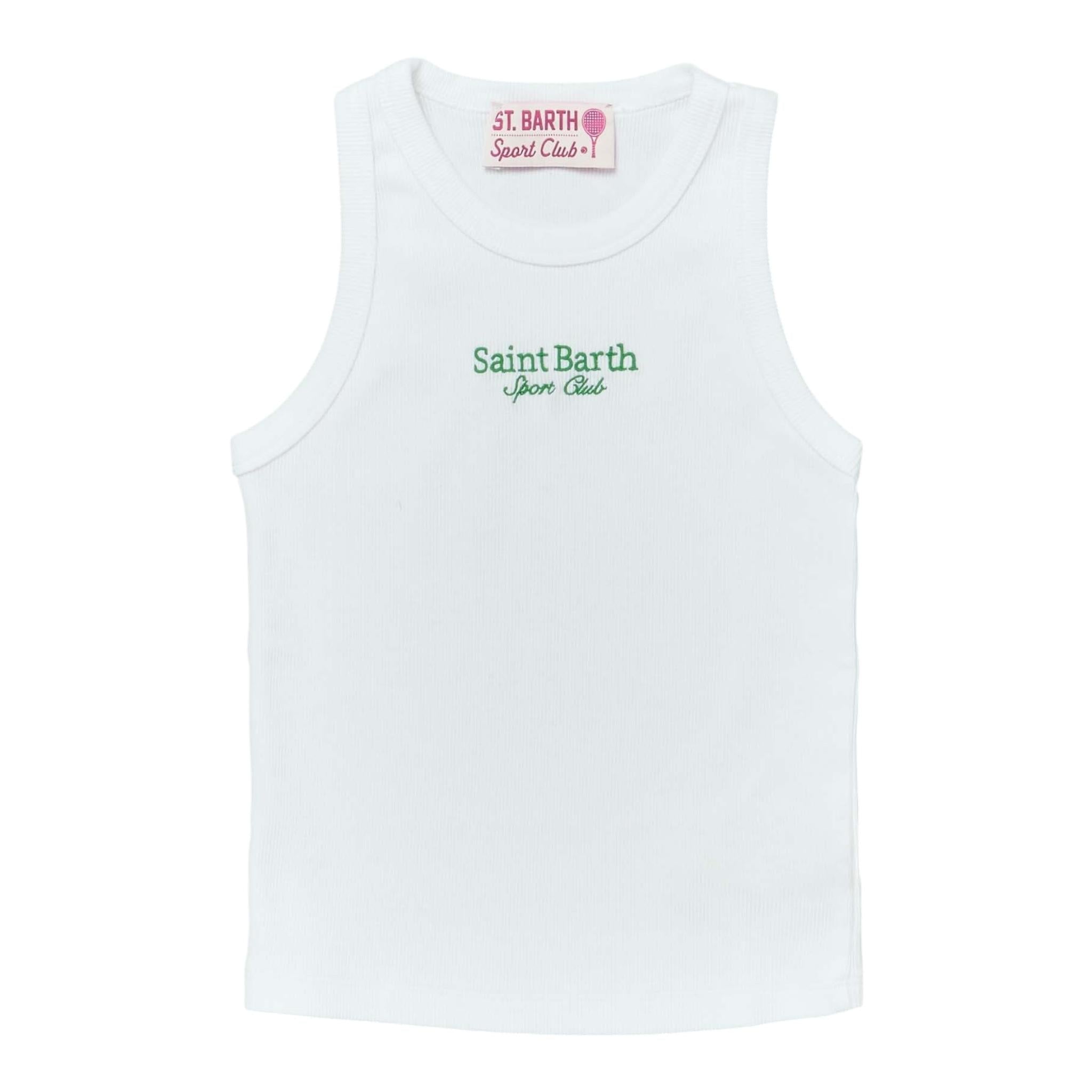 Saint Barth Canotta Tinta Unita con Stampa per Bambina BLUE002 BIANCO SAINT BARTH 