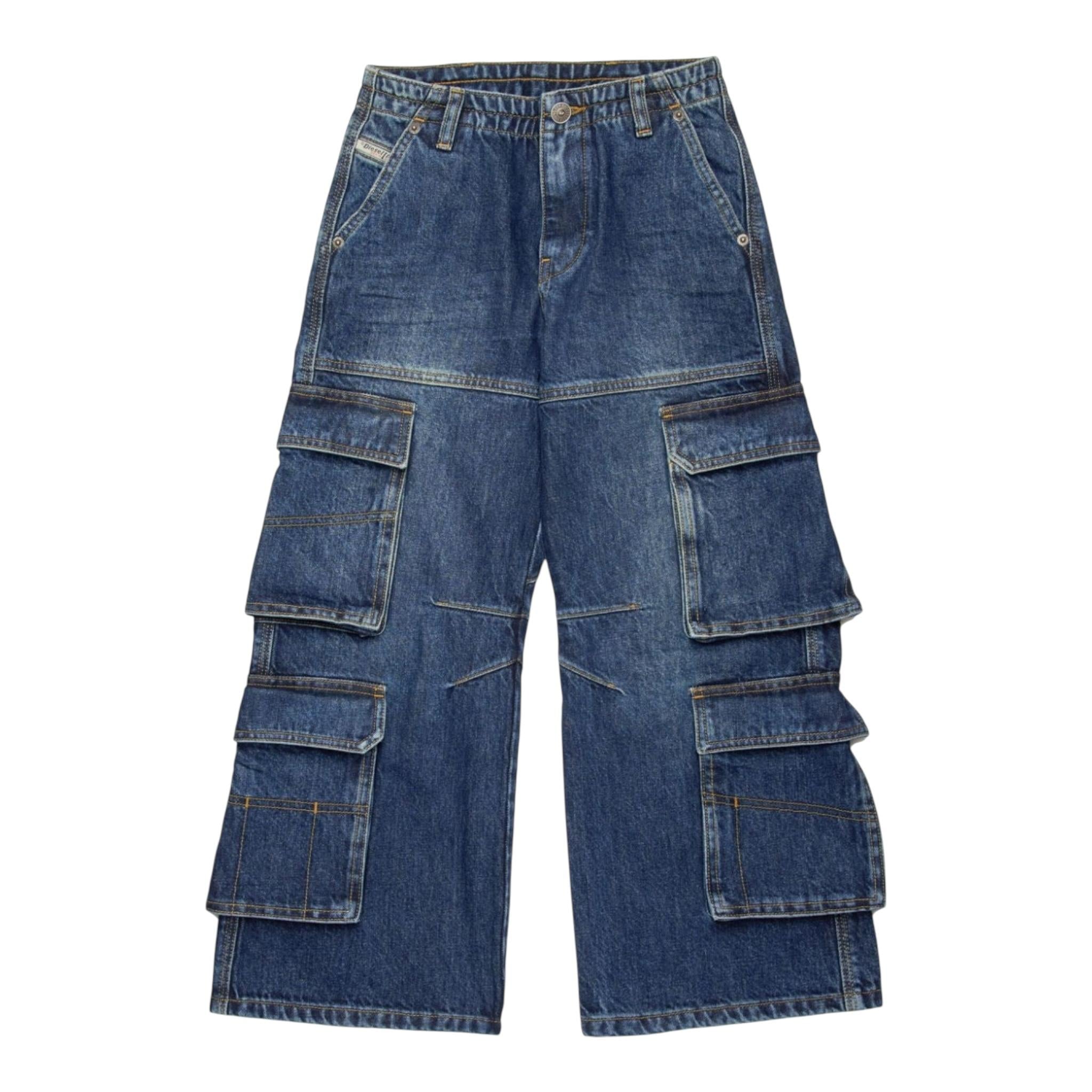 Diesel Jeans Modello Palazzo con Tasconi per Bambina J01725X BLU DIESEL 
