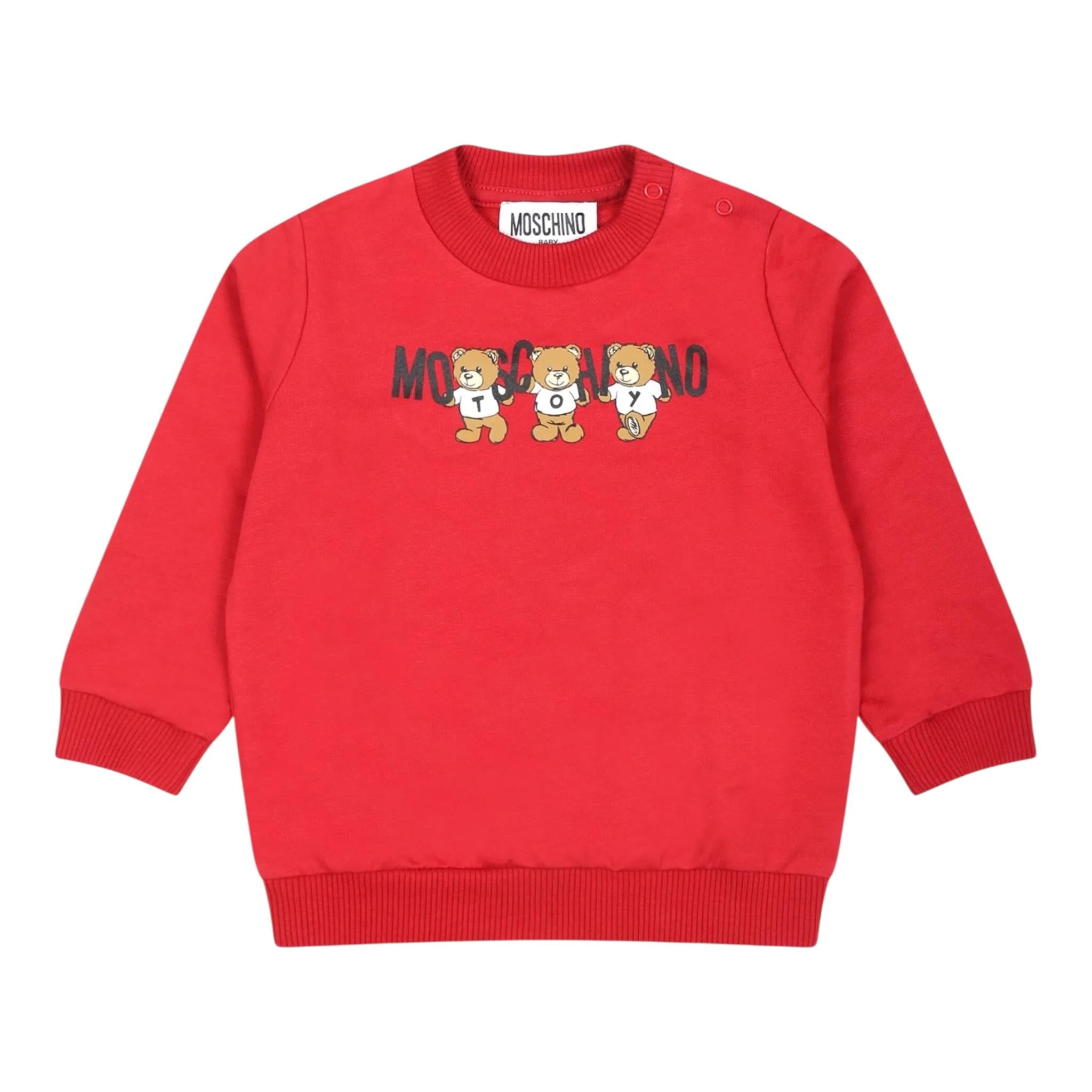 MOSCHINO felpa chiusa girocollo tinta unita con logo Rosso per Neonato M8F040 ROSSO MOSCHINO 