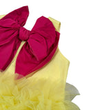 Miss Grant Abito Giromanica tinta unita con Tulle Giallo per Neonata MG1349NXX GIALLO MISS GRANT 
