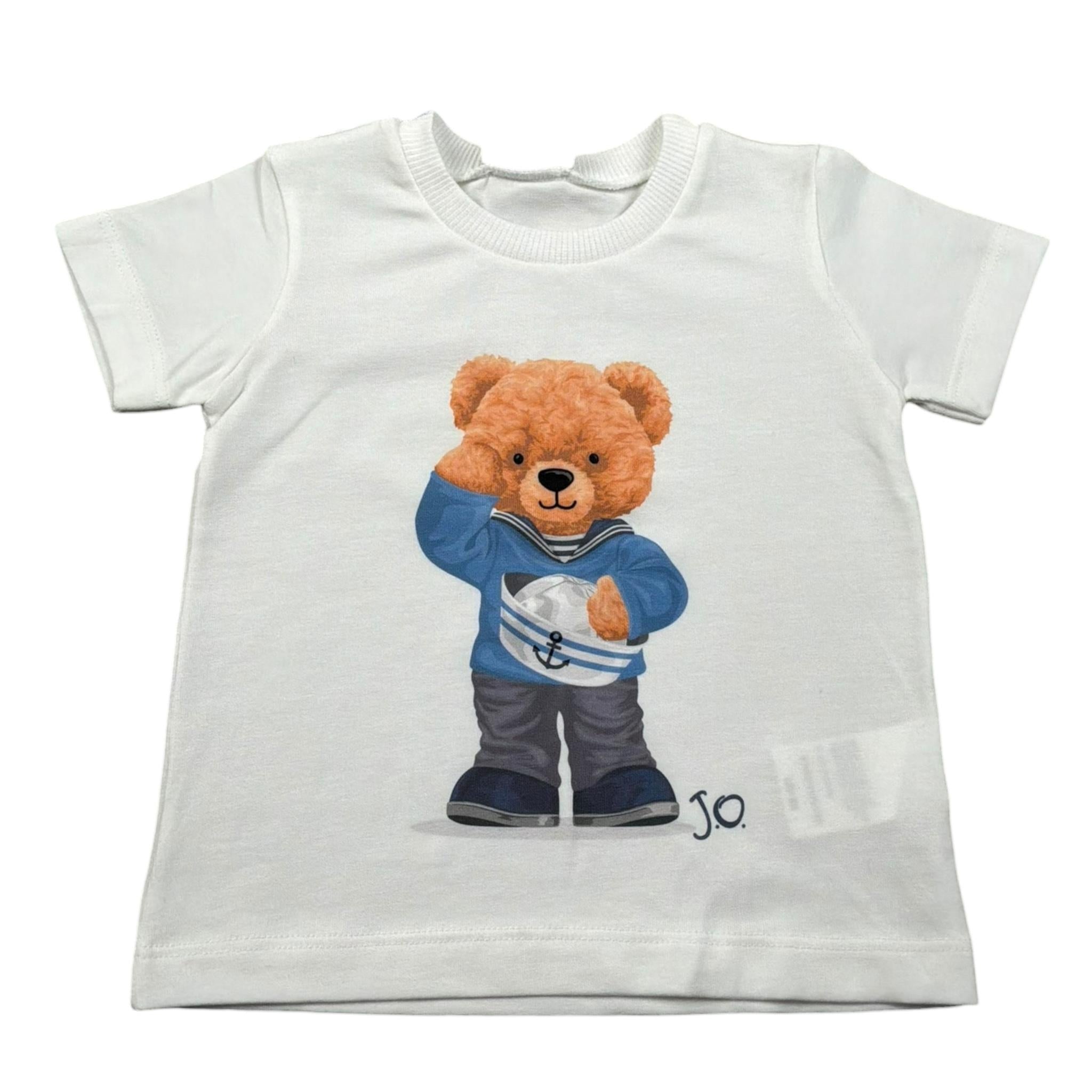 J.O. Milano T-Shirt Girocollo Tinta Unita con Stampa Orso per Neonato 576L1 BIANCO J.O. MILANO 