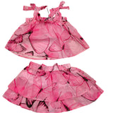 Miss Blumarine – Einfarbiges Oberteil-Rock-Set mit Fuchsia-Muster für Neugeborene