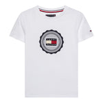TOMMY HILFIGER t-shirt girocollo tinta unita con stampa logo Bianco per Bambino KB0KB08662 BIANCO TOMMY HILFIGER 