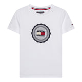 TOMMY HILFIGER t-shirt girocollo tinta unita con stampa logo Bianco per Bambino KB0KB08662 BIANCO TOMMY HILFIGER 