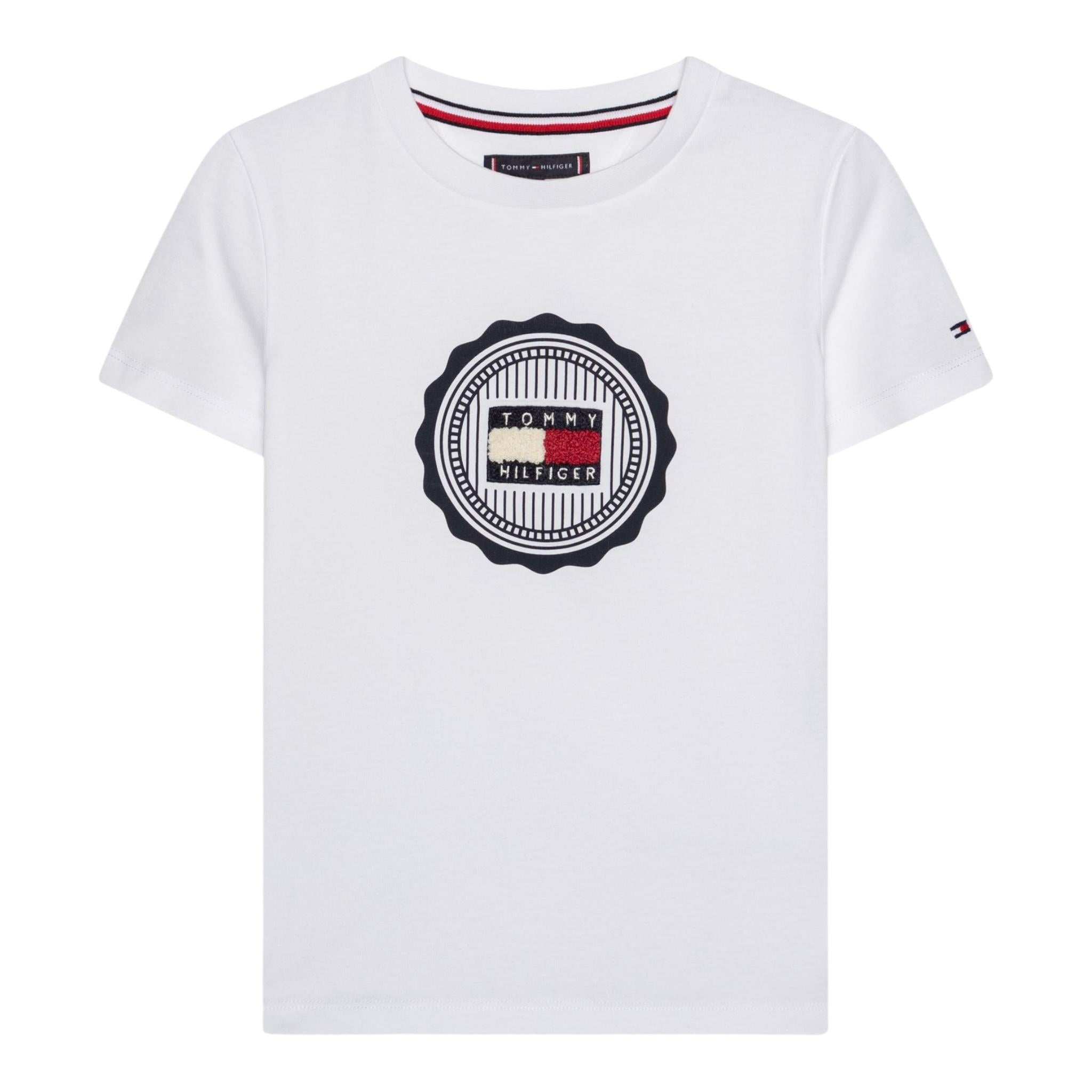 TOMMY HILFIGER t-shirt girocollo tinta unita con stampa logo Bianco per Bambino KB0KB08662 BIANCO TOMMY HILFIGER 